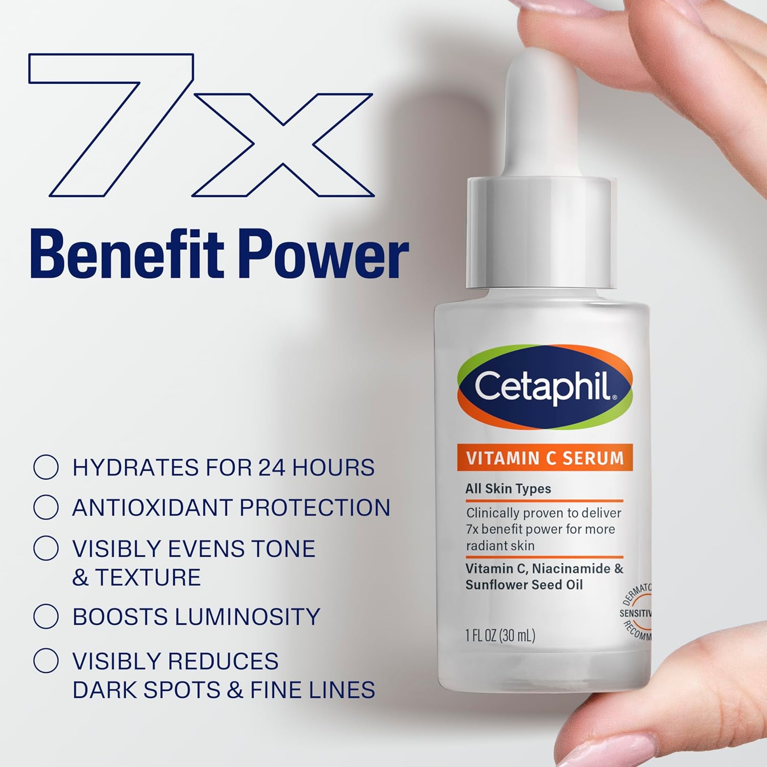 Cetaphil Vitamin C Serum, Visibly Reduces Look of Dark Spots and Hyperpigmentation, Formulated with Niacinamide, Designed for Sensitive Skin, Fragrance Free, Dermatologist Tested, 1oz - Image 7