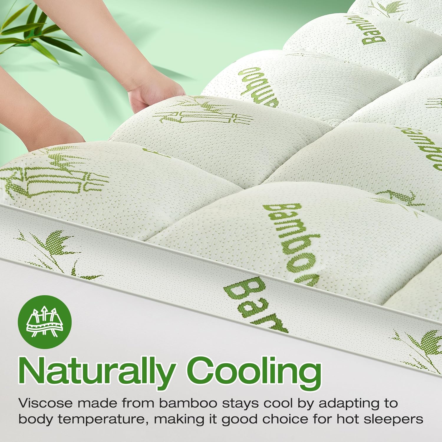Mattress Topper Queen Size Viscose Derived from Bamboo, Thick Soft Pillow Top Mattress Pad Cover for Back Pain, Mattress Protector with 8-21 Inch Deep Pocket, White - Image 4