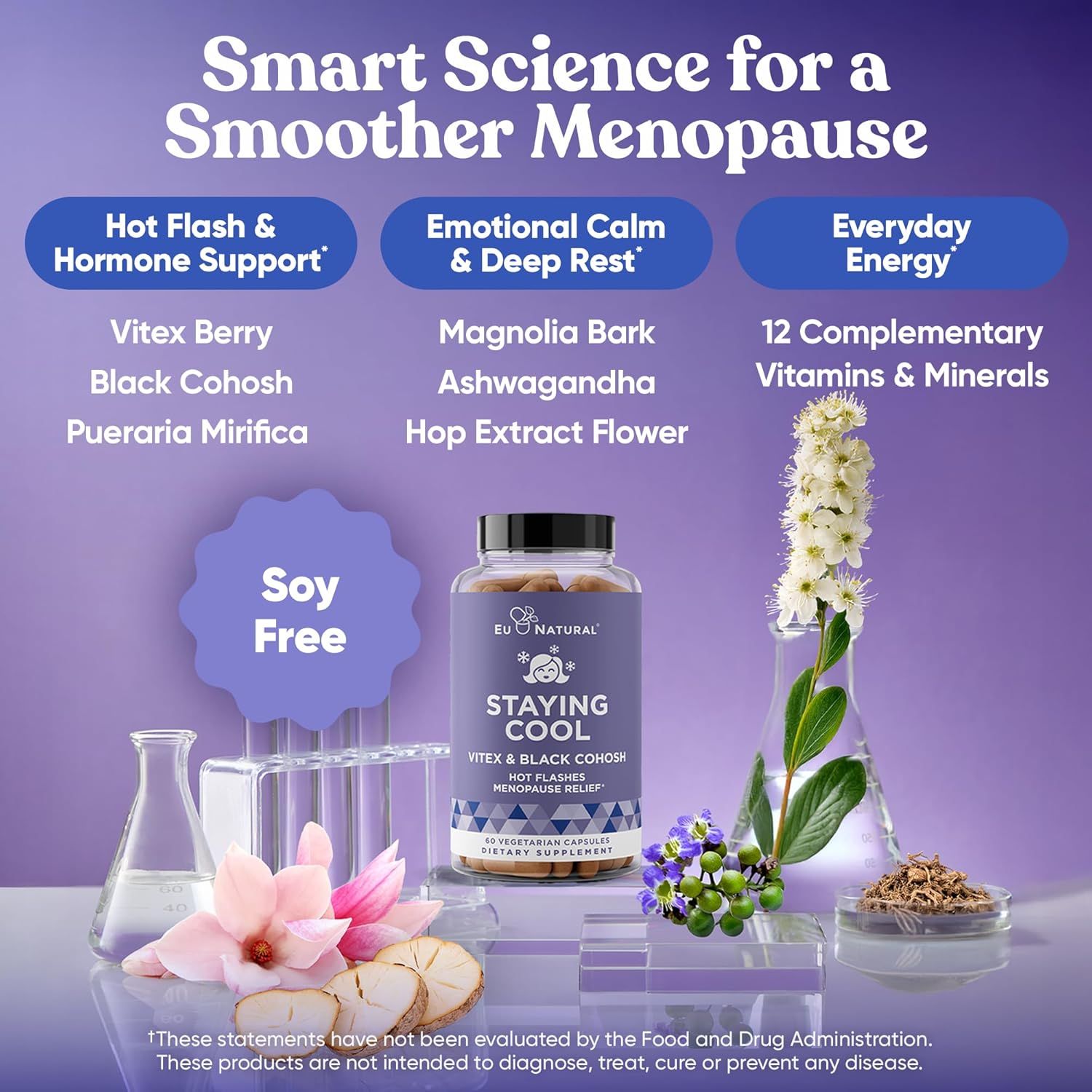 Eu Natural Staying Cool Menopause Supplements for Women - Hormonal Hot Flash Relief, Weight Support, & Night Sweats - Vitex Chaste Tree & Black Cohosh - 60 Vegetarian Soft Capsules - Image 3