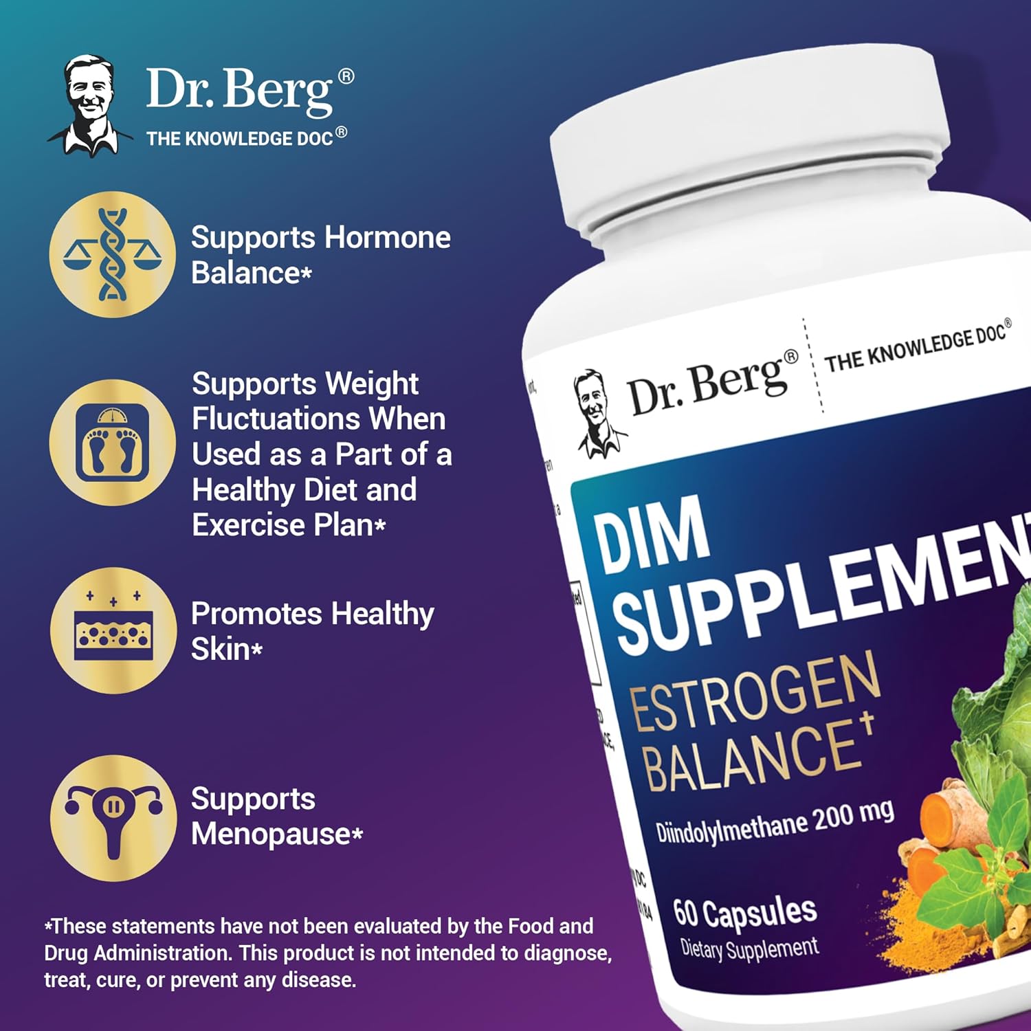 Dr. Berg DIM Supplement Estrogen Balance - Original Estrogen Supplement for Women with Diindolylmethane for Menstrual Symptoms & Menopause Relief & Black Pepper for Enhanced Absorption - 60 Capsules - Image 4
