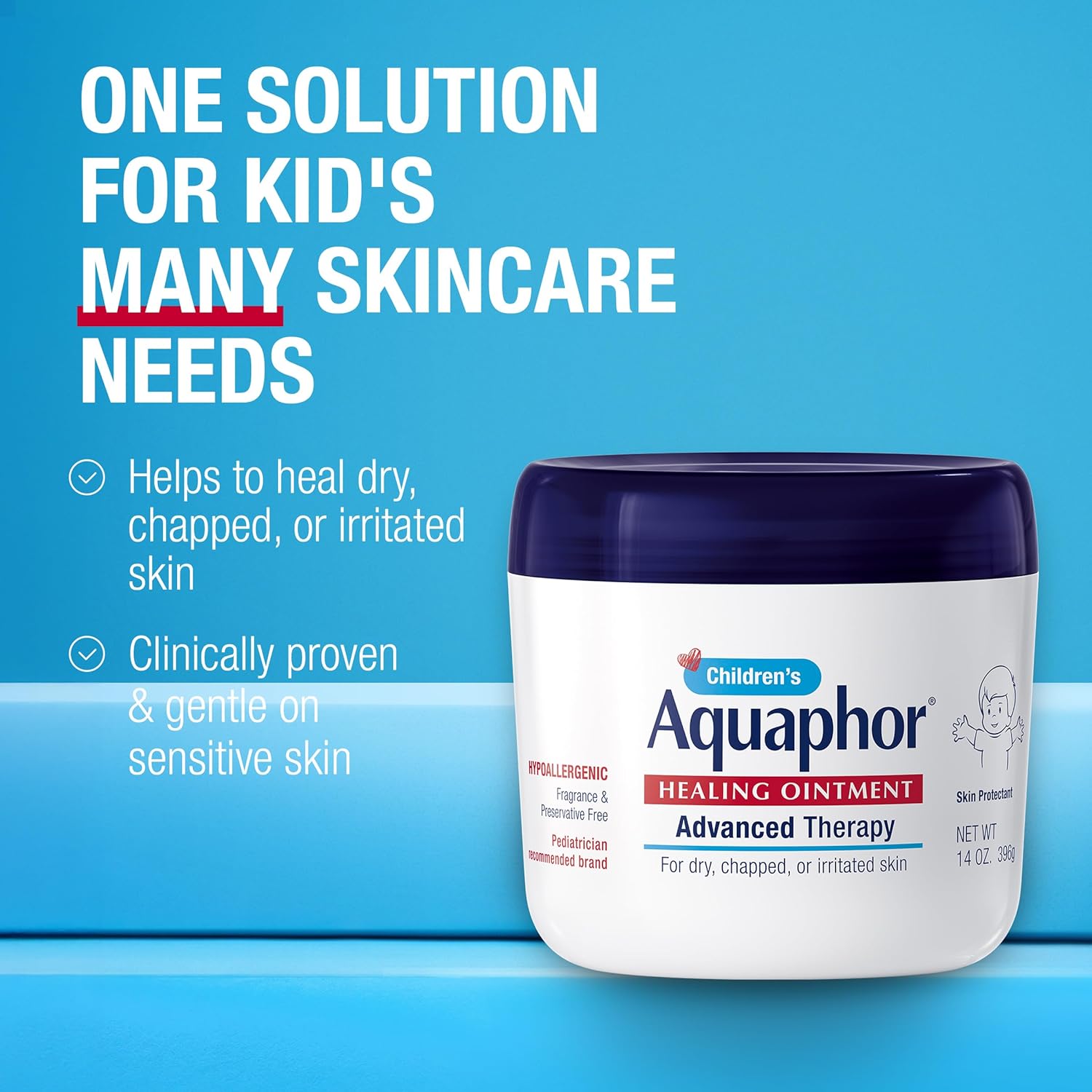 Aquaphor Children's Advanced Therapy Healing Ointment, 41% Petrolatum Skin Protectant Ointment for Minor Wound Care, Chapped or Cracked Skin and Lips, 14 Oz Jar - Image 2