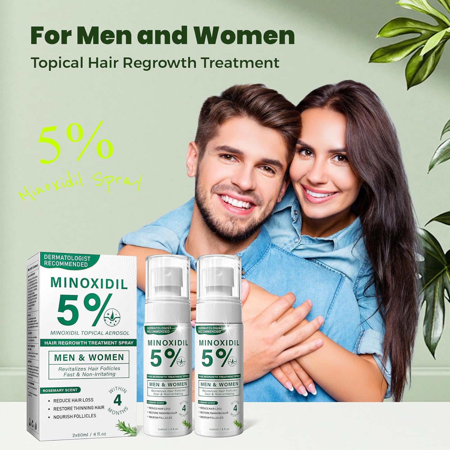 5% Minoxidil Hair Regrowth Spray for Men and Women with Rosemary Scent – 2 x 60ml Value Pack for 4+ Months – Lightweight Non Greasy Mist for Thinning Hair Receding Hairline Crown Support (Rosemary) - Image 8