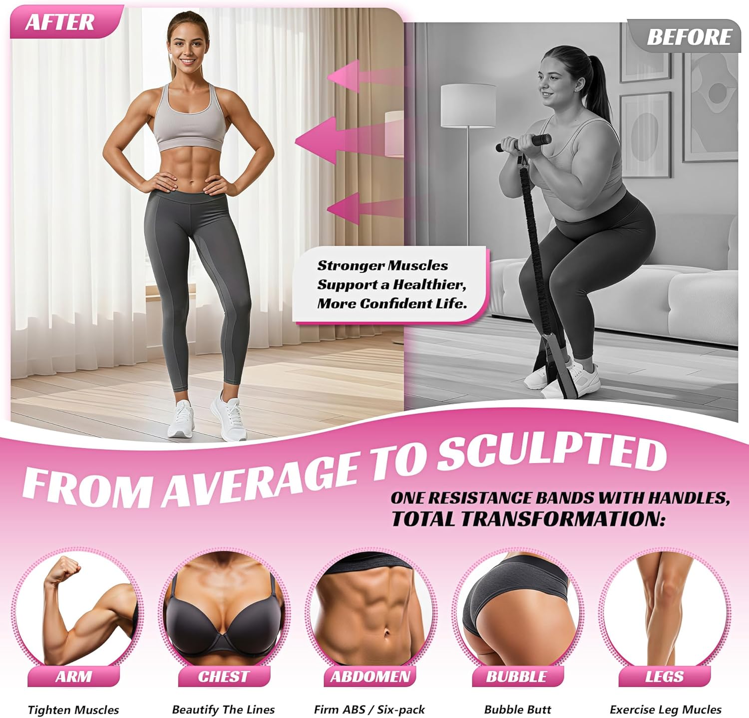 HOXWC Upgraded Multifunction Pedal Resistance Band with Handle, 50LBS Thickened Resistance Bands for Core/ABS, Arm, Waist, Abdomen, Leg Workout, Portable Sit Up Exercise Equipment for Women - Image 2