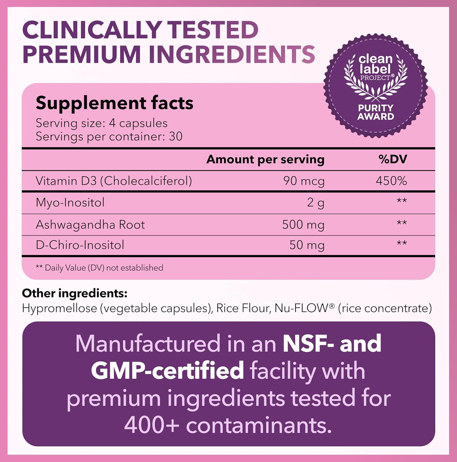 Intimate Rose Myo-Inositol & D-Chiro Inositol Supplement for Women - Hormone Balance & Ovarian Support for Women - Ideal 40:1 Ratio, Vitamin D3 + Ashwagandha - Image 8