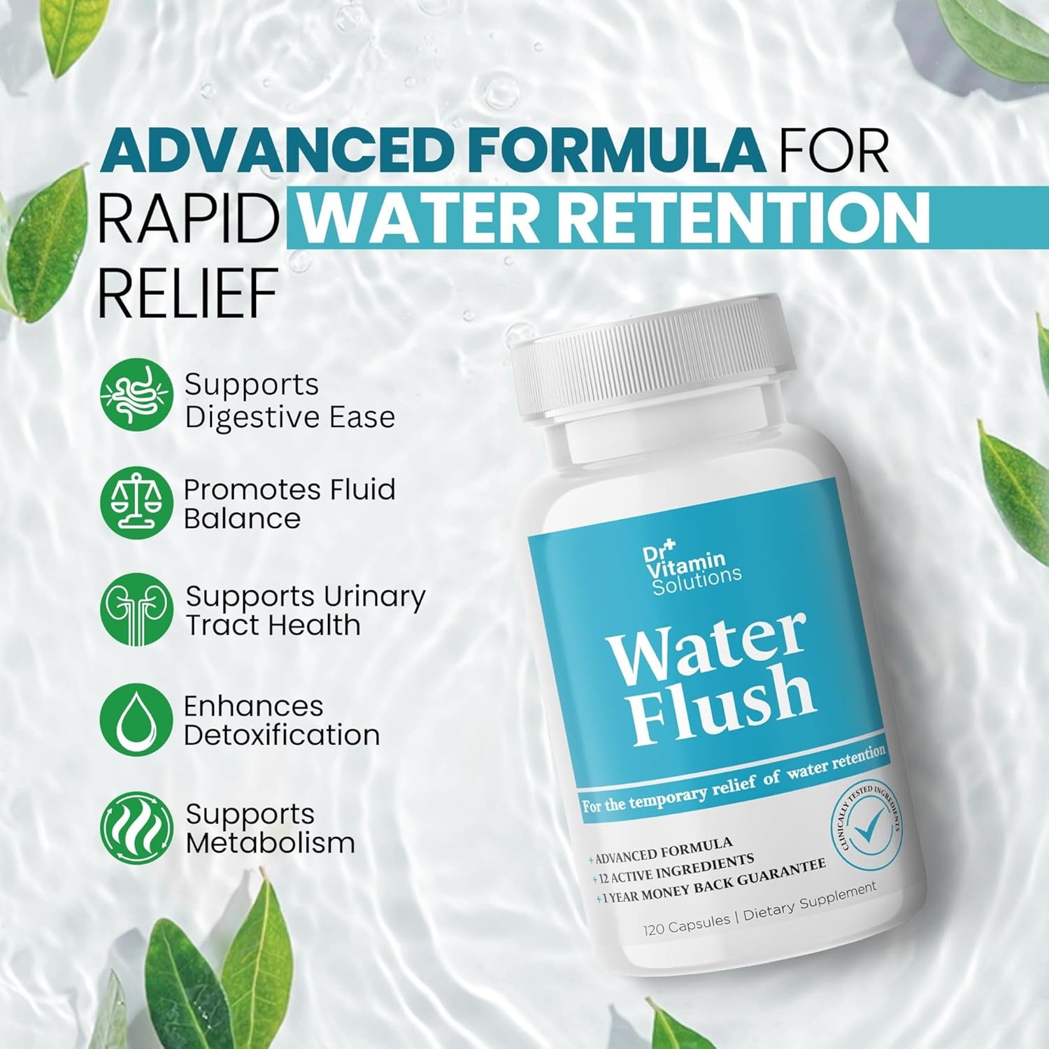 Diuretic Water Pills for Weight Control - Instant Relief from Bloat and Swelling - Green Tea, Cranberry, Dandelion Leaf Extract - Water Retention Pills for Women & Men, 120 Caps - Image 3