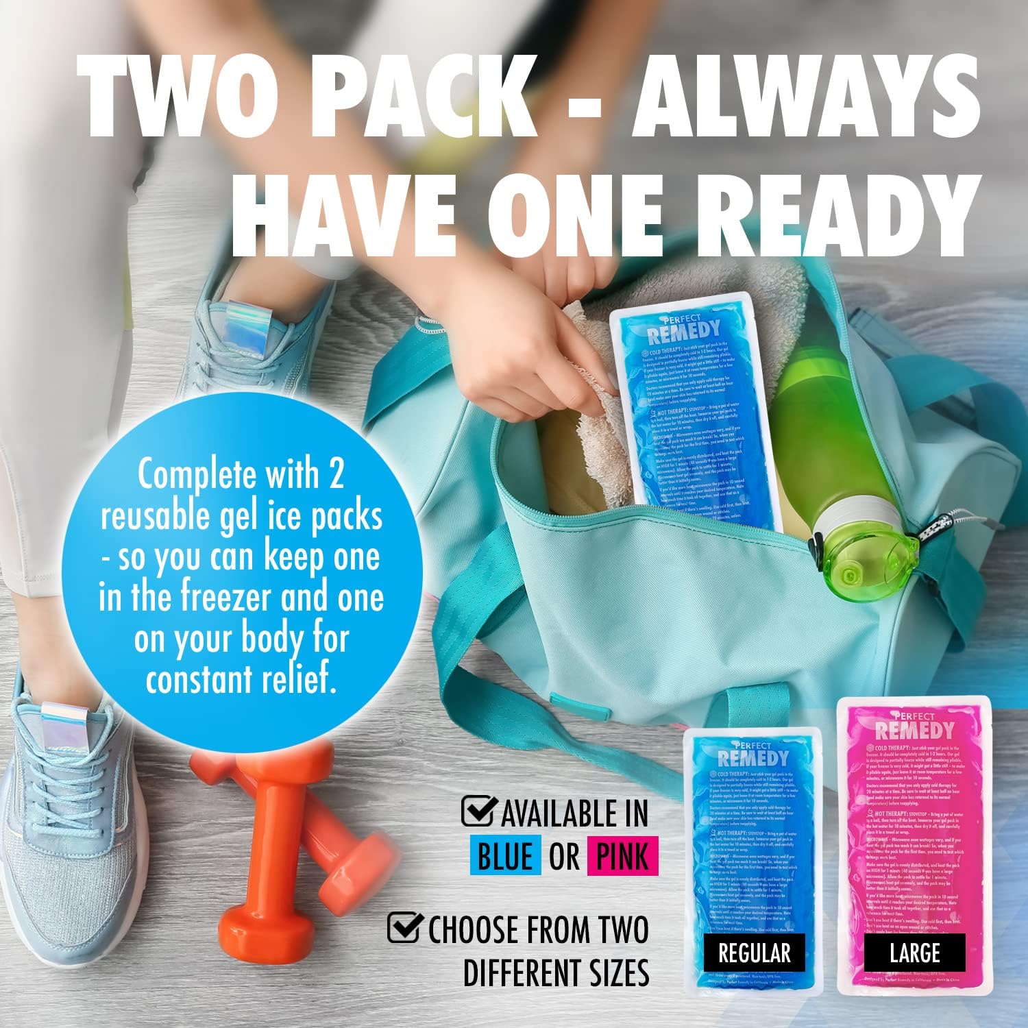 Perfect Remedy 2-Pack Gel Ice Packs for Injuries - Reusable, Soft & Flexible Hot & Cold Compress, Soothing Aid for Sprains, Strains, Soreness conditions, Alternative to Hot Water Bottles (Blue, Large) - Image 7
