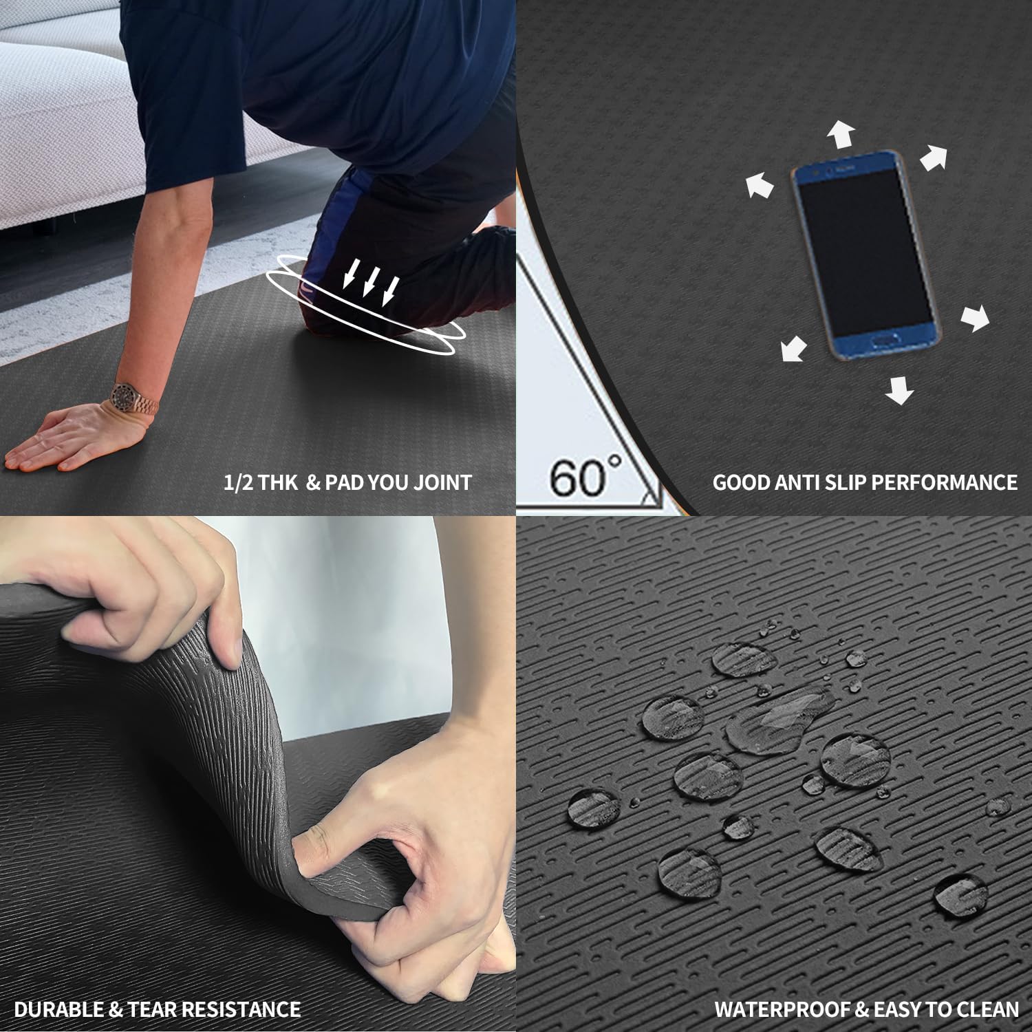 Hatha Yoga Large TPE Yoga Mat 6'x4'x1/2" Extra Thick Non-Slip Exercise Mat - for Yoga Pilates & Home Gym Workouts - Image 4