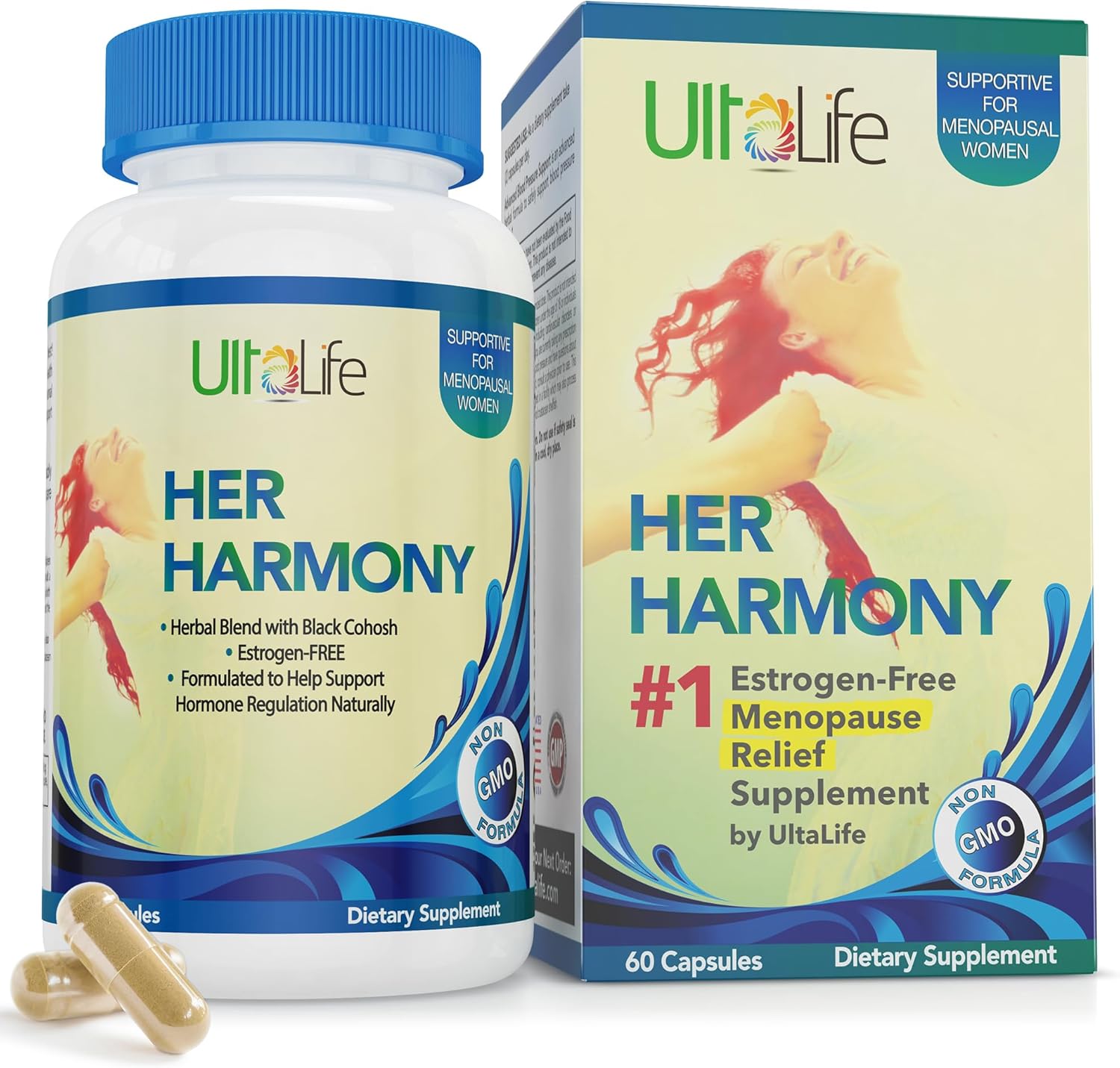 UltaLife Her Harmony Menopause Supplements for Women - Hot Flashes Menopause Relief & Hormone Balance for Women - Contains Black Cohosh, Dong Quai, Red Clover & More - Estrogen Free - 60 Capsules - Image 2
