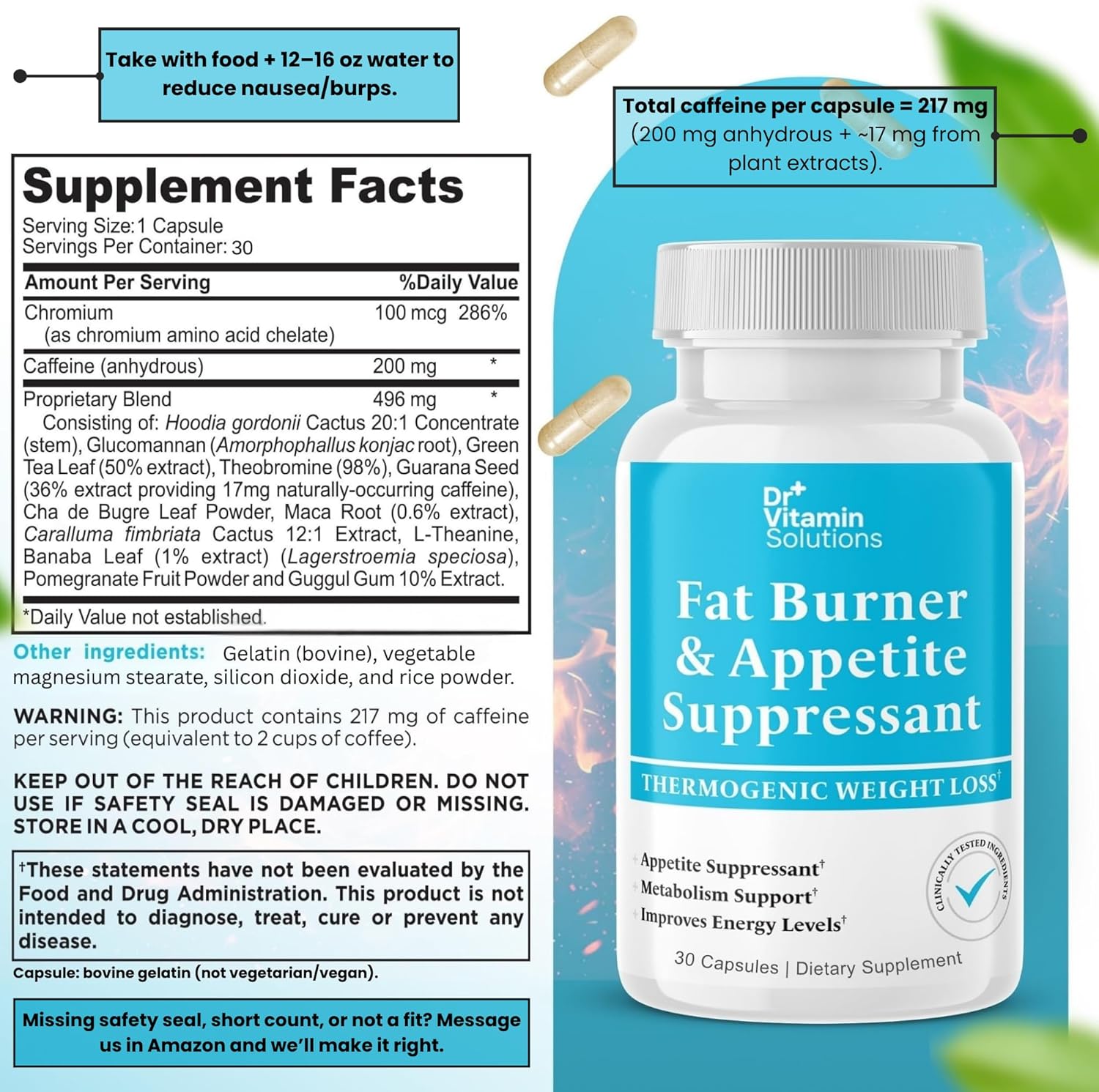 Fat Burner for Women & Men - Appetite Suppressant for Weight Loss - Pills w/Metabolism Booster Thermogenic Weight Loss Supplement - Chromium, Caffeine & Green Tea - 30 Capsules - Image 2