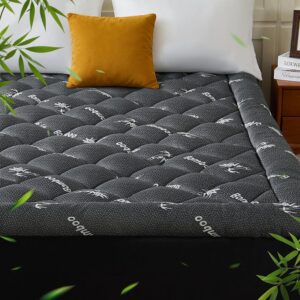 Queen Mattress Topper, Viscose Derived from Bamboo, Thick Pillow Top Mattress Pad with Deep Pocket Fits 6-18 inches, Naturally Cooling for Hot Sleepers, Soft for Back Pain Relief, Premium Dark Grey