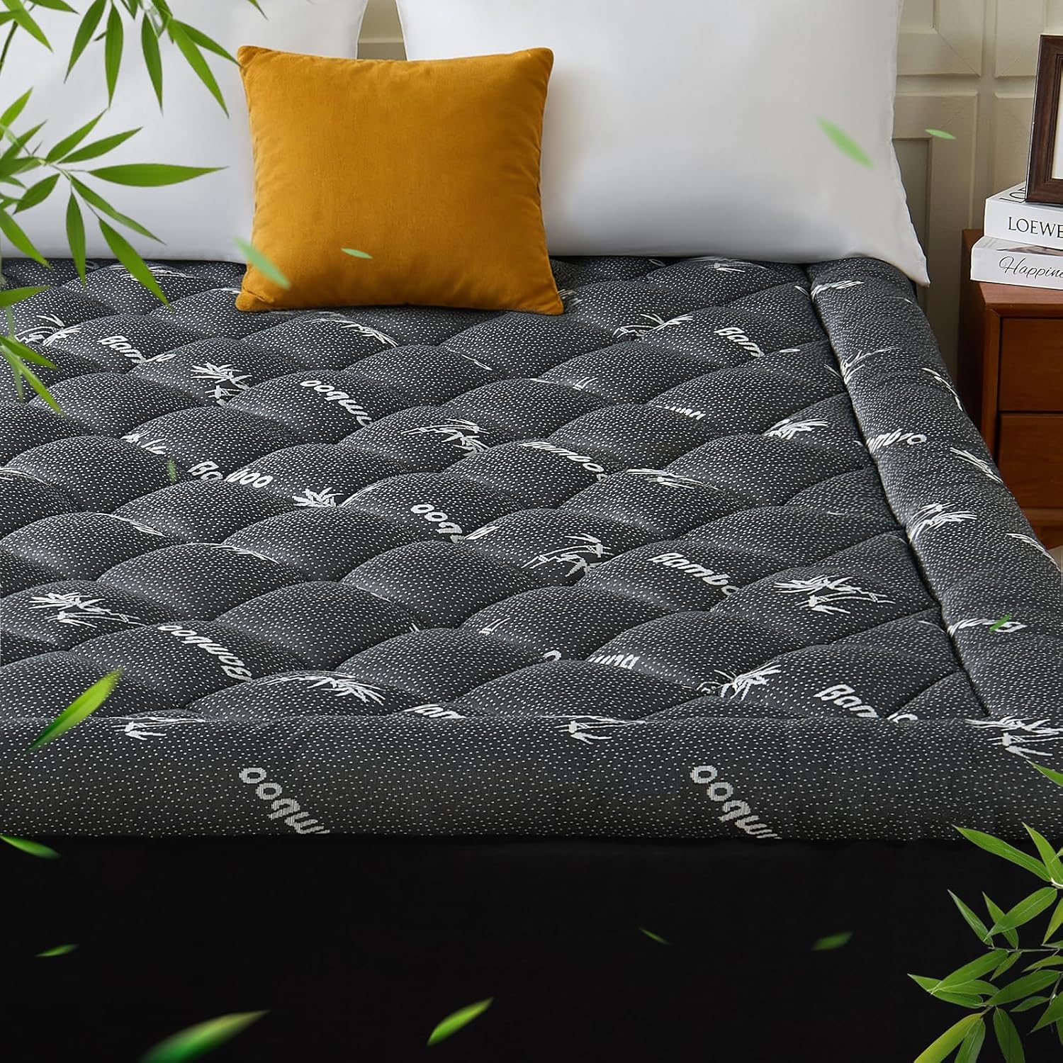 Queen Mattress Topper, Viscose Derived from Bamboo, Thick Pillow Top Mattress Pad with Deep Pocket Fits 6-18 inches, Naturally Cooling for Hot Sleepers, Soft for Back Pain Relief, Premium Dark Grey