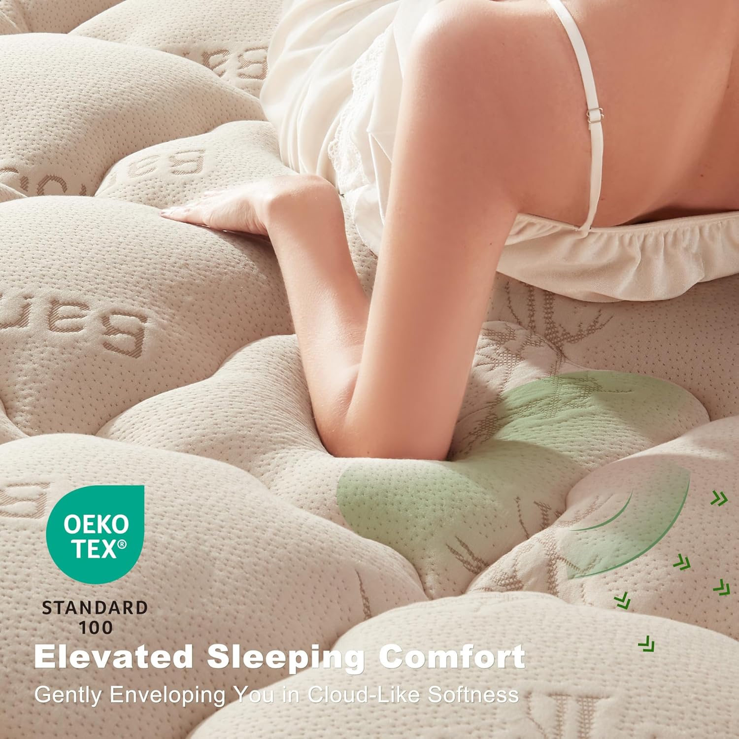 BEDLORE Full Size Mattress Topper Viscose Derived from Bamboo, Thick Pillow Top Mattress Pad with Stretchable Pockets for 6"-15" Mattress, Breathable Mattress Topper for Back Pain Relief(Beige) - Image 2