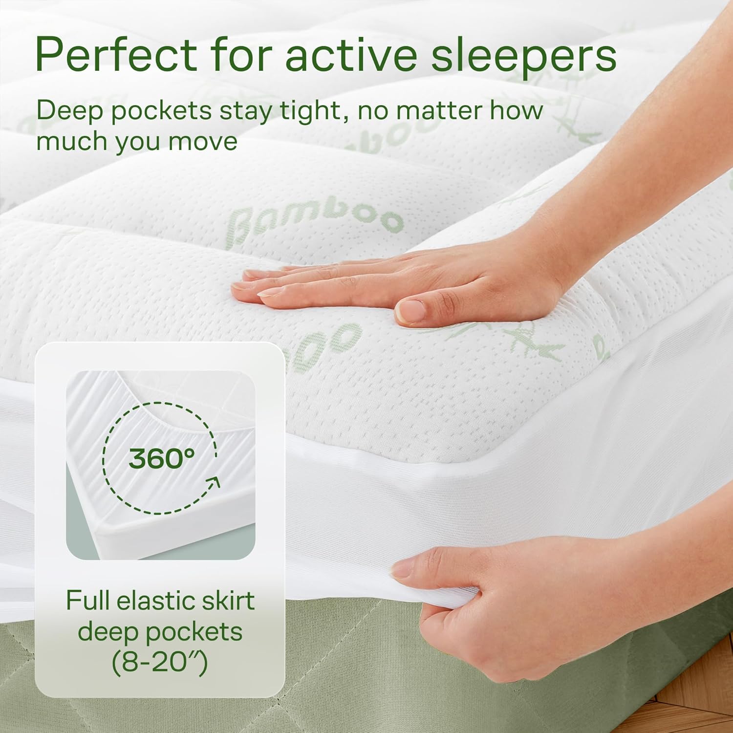 Niagara Sleep Solution Ultra Soft Full Size Mattress Topper - Viscose Made from Bamboo Pillow Top Mattress Pad for Back Pain Relief - Naturally Cooling for Hot Sleepers, Green - Image 5