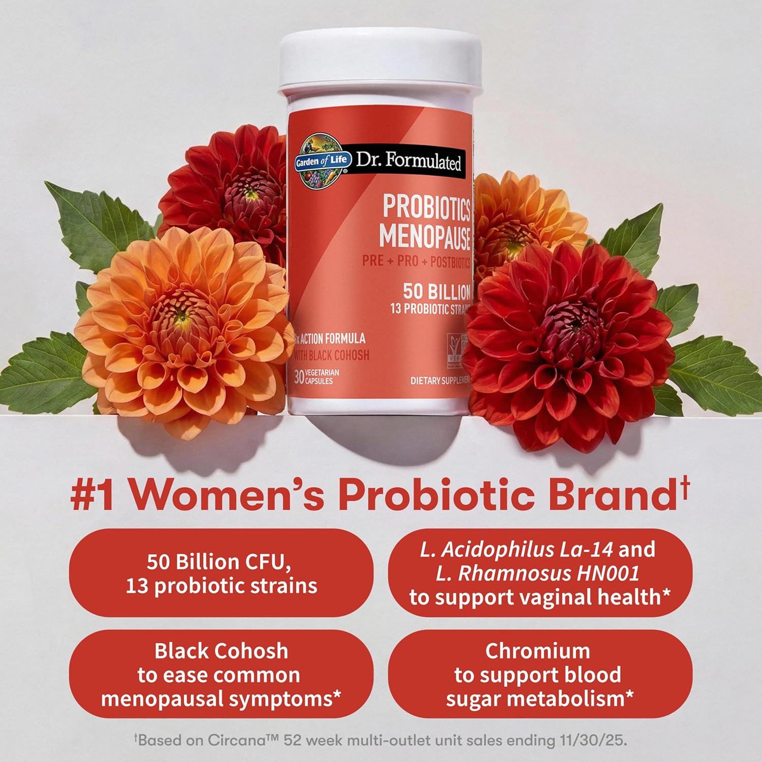 Garden of Life Dr. Formulated Menopause Probiotics with Black Cohosh, Chromium and Pre, Pro & Postbiotics – Menopause Supplements for Women, Immune Health, Non-GMO, Gluten-Free, 30 Vegetarian Capsules - Image 2