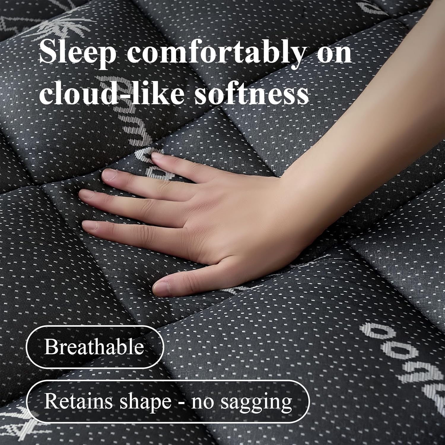 Queen Mattress Topper, Viscose Derived from Bamboo, Thick Pillow Top Mattress Pad with Deep Pocket Fits 6-18 inches, Naturally Cooling for Hot Sleepers, Soft for Back Pain Relief, Premium Dark Grey - Image 3