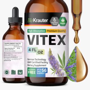 BIO KRAUTER® Vitex Chasteberry Supplement for Women & Menopause Support* - 4 Fl.Oz 56 Days of Supply - Pure Vegan Vitex Berry Tincture - Alcohol & Sugar Free, Non-GMO - Relaxation & Women's Wellness