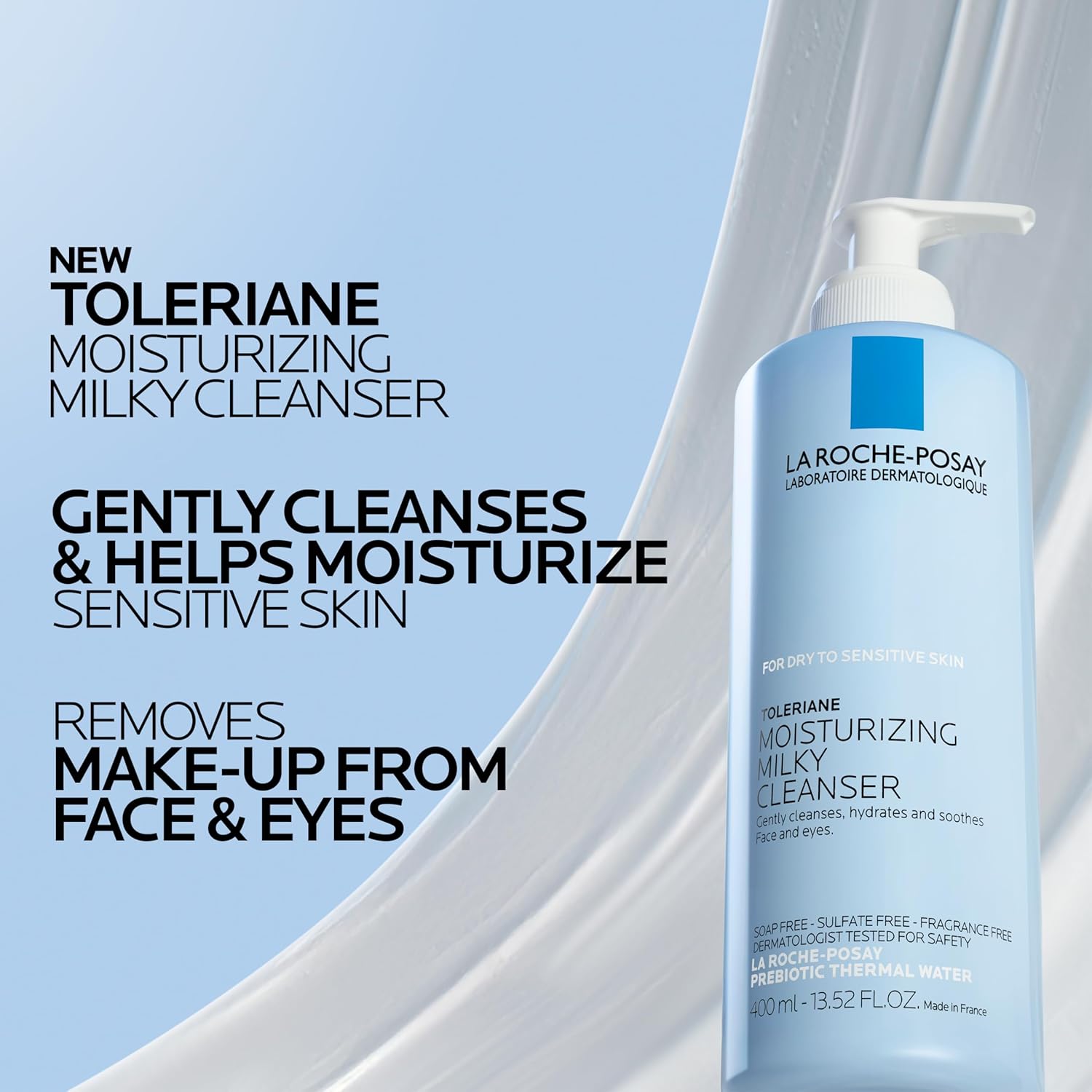 La Roche-Posay Toleriane Moisturizing Milky Cleanser, Gentle Face Cleanser with Glycerin for Dry, Sensitive & Allergy-Prone Skin, Face Wash for Hydration, Makeup Remover Cleanser, 13.5fl oz - Image 3