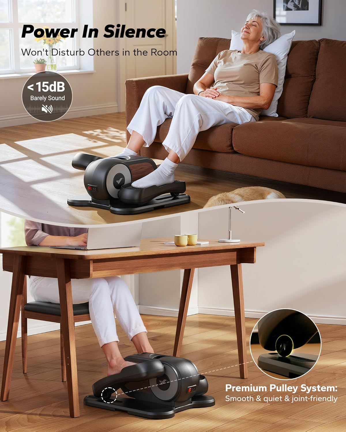 MERACH Under Desk Elliptical Machine, Leg Exerciser While Sitting for Seniors with 12-Speeds & Remote Control, Quiet Portable Electric Seated Pedal Exerciser Machine for Home Office - Image 6