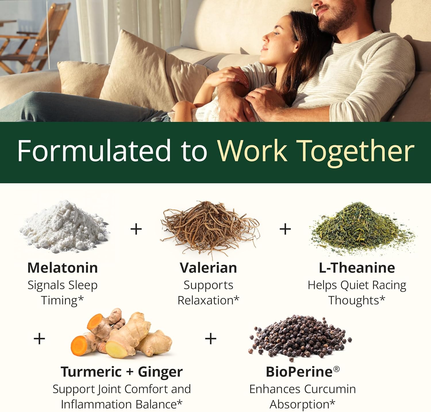 Valerian Root for Sleep – Melatonin 3mg Sleep Aid with L-Theanine – Organic Turmeric Curcumin Supplement with Ginger & Black Pepper for Daily Calm and Stress Relief Support – 60 Capsules - Image 4