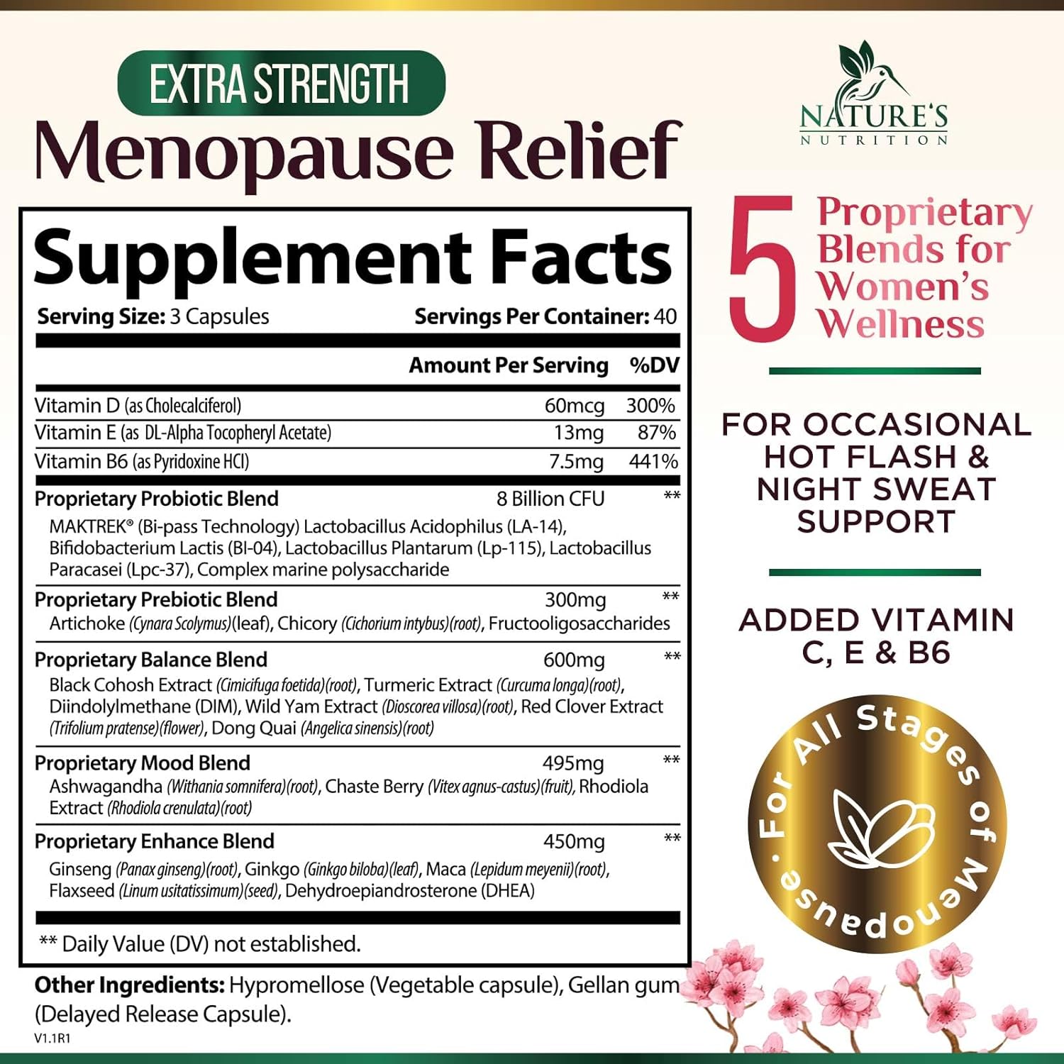 Menopause Supplement for Women - Natural Menopause Relief Support for Mild Hot Flashes & Night Sweats - Best Probiotics for Women, Dong Quai, Black Cohosh, Ashwagandha - Bottled in USA - 120 Capsules - Image 2