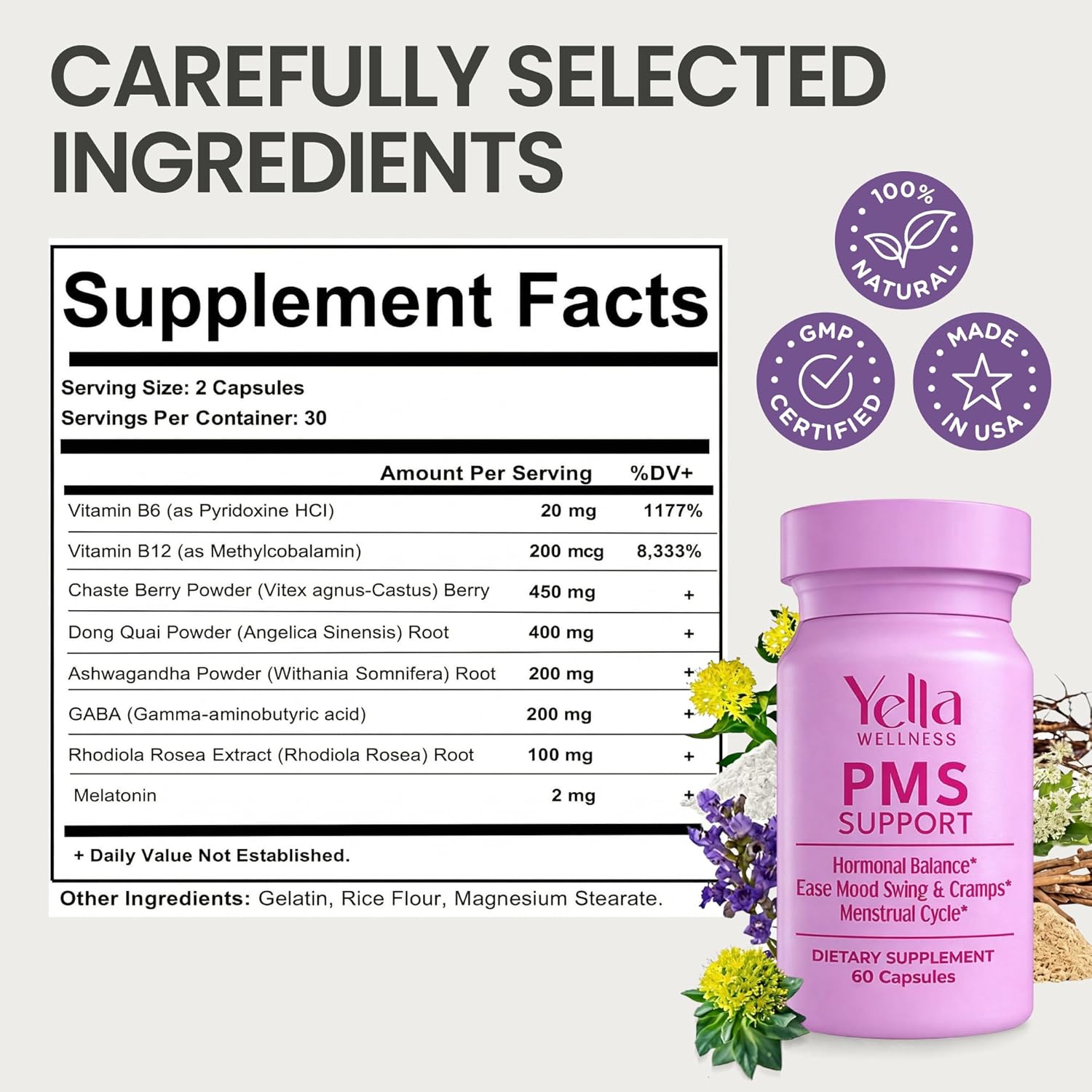 Hormone Balance for Women - PMS Support Supplement for Women w/Chaste Tree, Dong Quai and Ashwagandha- PMS and Menopause Relief for Bloating, Cramps and Mood Swings- (60ct) - Image 6