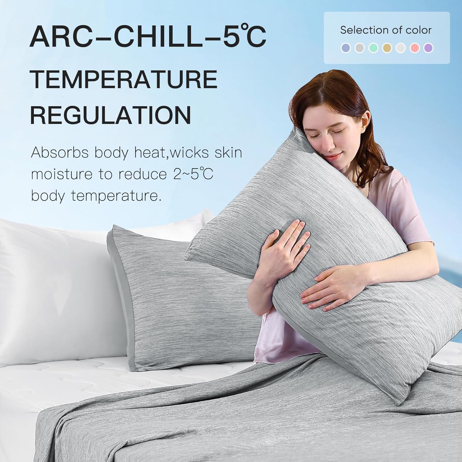 Marchpower 2 Pack Cooling Pillowcases Queen Size, Arc-Chill Cool Fiber, Double Sided Design for Hot Sleepers Night Sweats Hot Flashes, Oeko-TEX Certified Soft Breathable Pillow Covers Hidden Zipper - Image 5