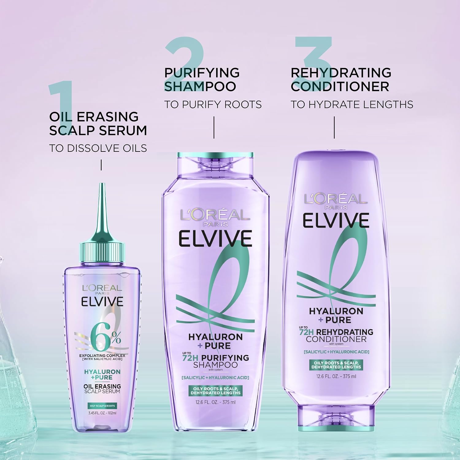 L'Oreal Paris Elvive Hyaluron + Pure 72H Purifying Shampoo for Oily Hair, Clarifying Shampoo with Salicylic Acid and Hyaluronic Acid, 28 Fl Oz - Image 7