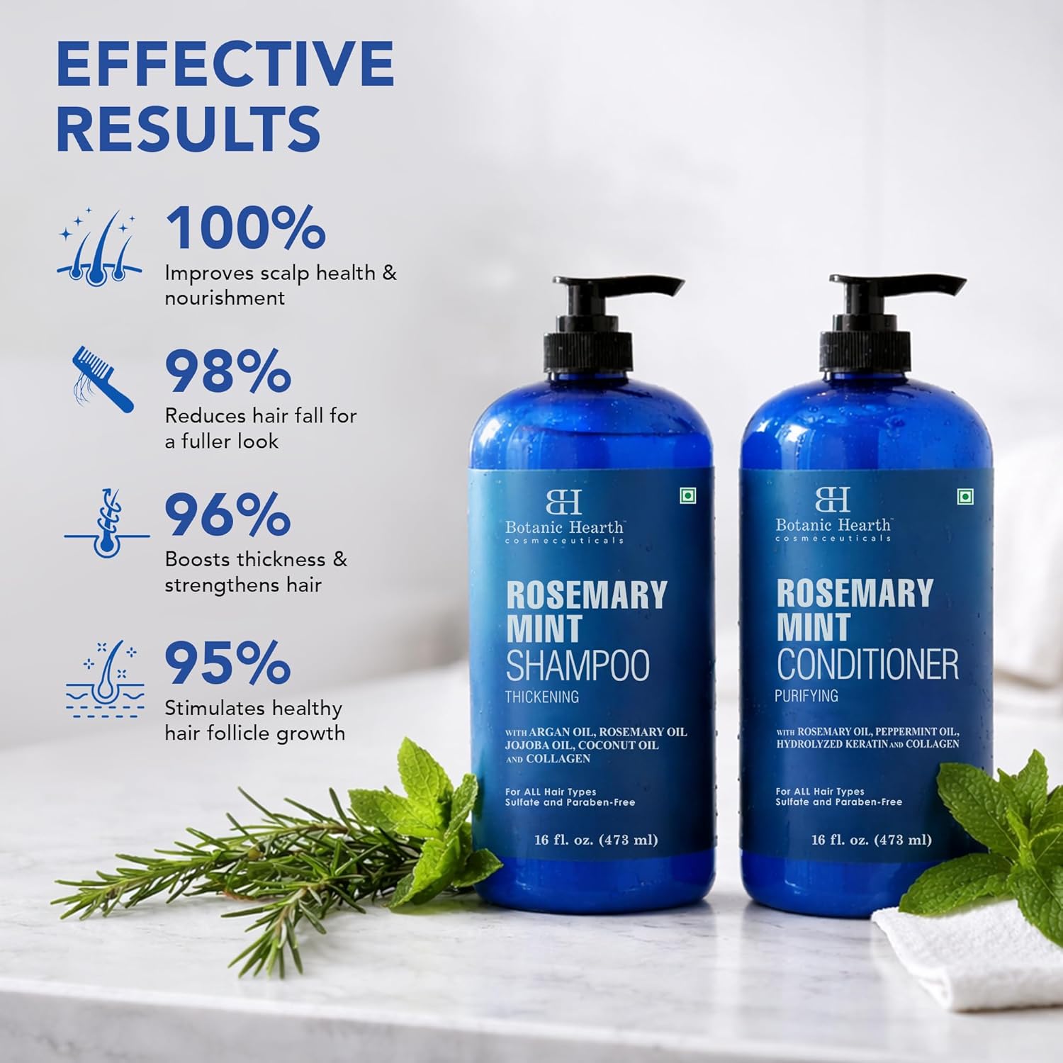 Botanic Hearth Rosemary Mint Shampoo and Conditioner Set, Thickening Formula, Promotes Hair Growth and Scalp Health Sulfate Free & Paraben Free, for Men & Women | 16 fl oz each - Image 8