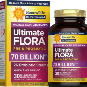 Renew Life Ultimate Flora Probiotics for Women 70 Billion CFU Delayed Release Vegan Capsules | Doctor Formulated | Vaginal | Digestive Health | Immune Health | Dairy Free | 30 Count