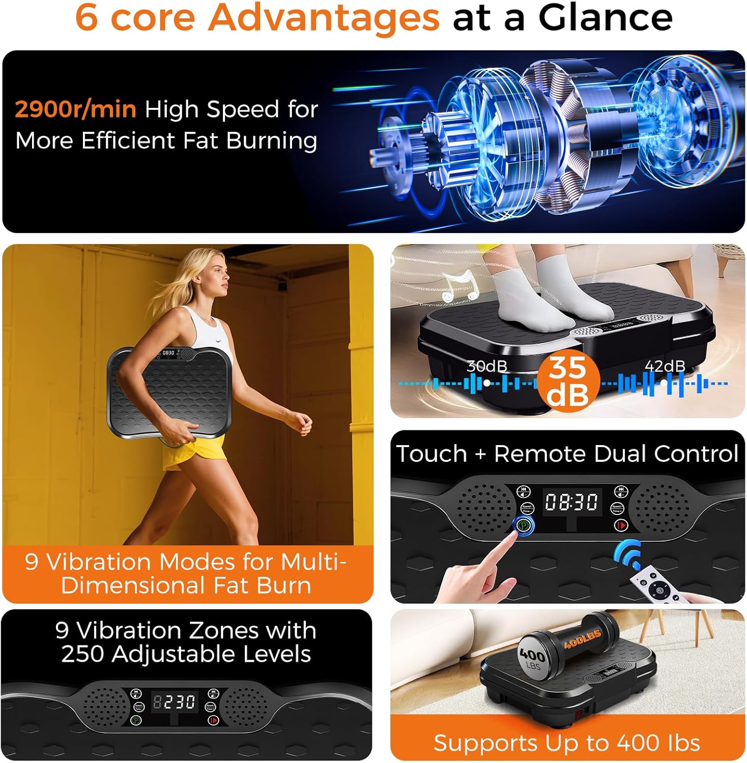 NXSCI Vibration Plate Exercise Machine,Vibrating Platform for Lymphatic Drainage with 250 Speeds,500 lbs Weight Capacity,Vibrated Plates for Weight Loss,Full Body Workout Equipment for Fitness at Home - Image 6