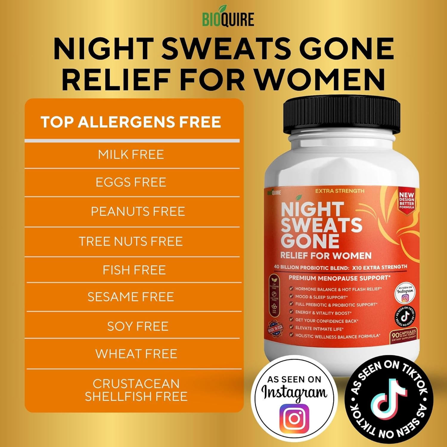 Night Sweats Gone - Menopause Relief for Women | 40 Billion Probiotic Blend | Hot Flash, Mood & Sleep Support | Energy & Vitality Boost | 90 Capsules (1) - Image 3
