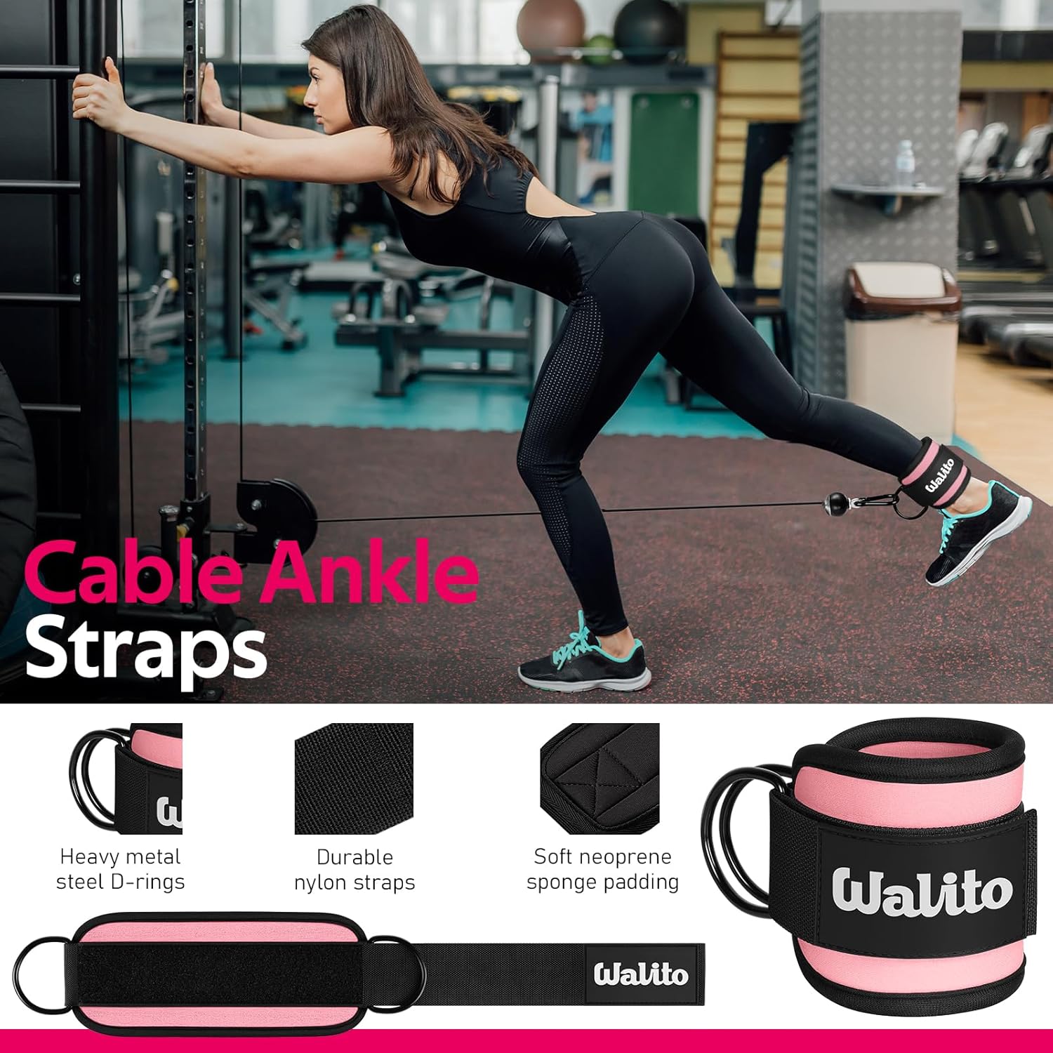 WALITO 8Pcs Barbell Pad Set for Hip Thrust - Squat Pad,Gym Accessories for Women with Bar Bad,Bench Press, with Gym Ankle Straps,Resistance Bands for Working Out,Lifting Strap,Carry Bag - Image 6