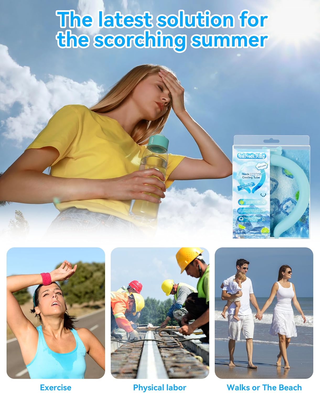 Neck Cooling Tube Wraps Ice Ring Neck Cooler Personal Ice Pack Wrap for Hot Weather Gel Reusable Wearable Gel Cooling for Summer Heat Hot Flashes Freezer Below 64.4℉ - Image 6