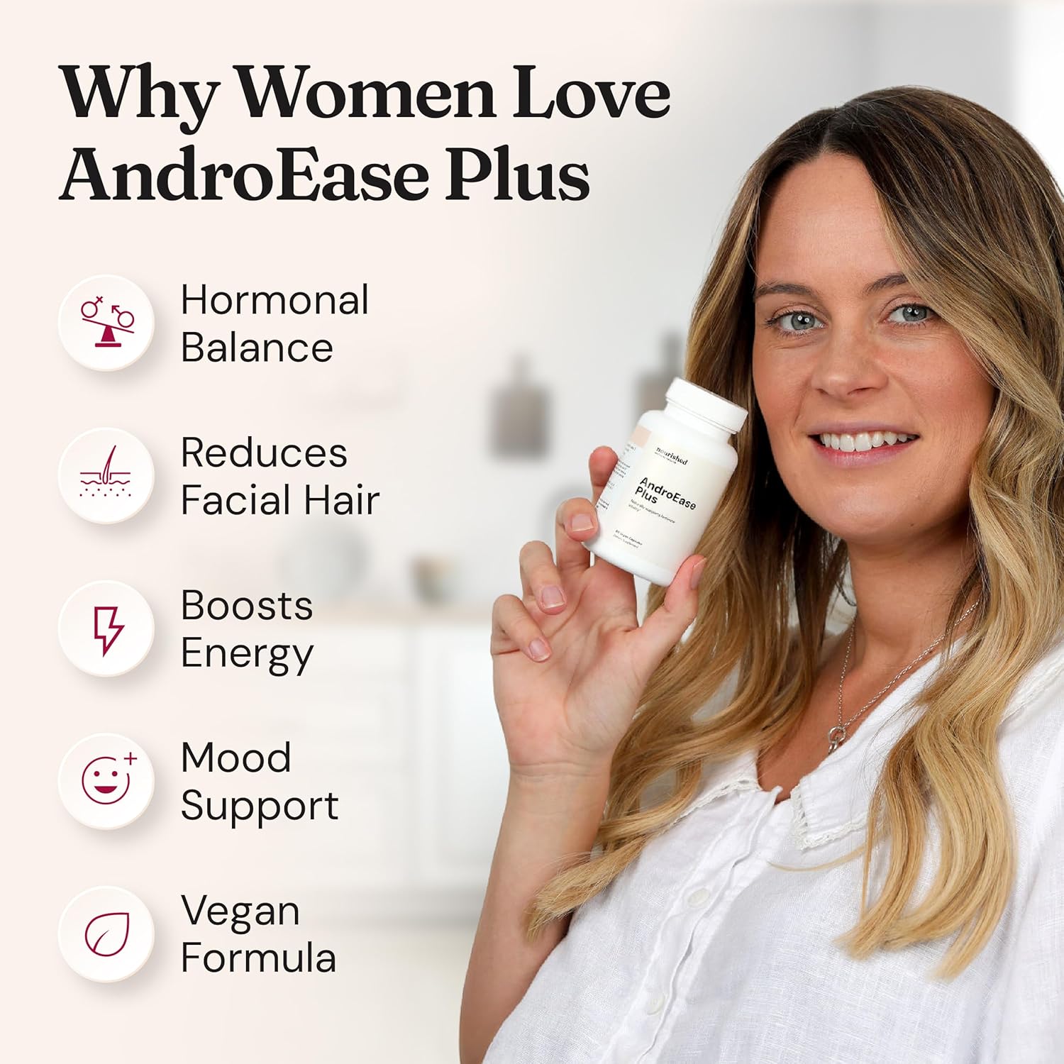 Nourished AndroEase Plus - Vegan Hormone Balance for Women - Zinc, Reishi, Green Tea and Saw Palmetto for Women - for Energy, Vitality, Facial Hair and Daily Wellness - 60 Capsules, Made in USA - Image 8