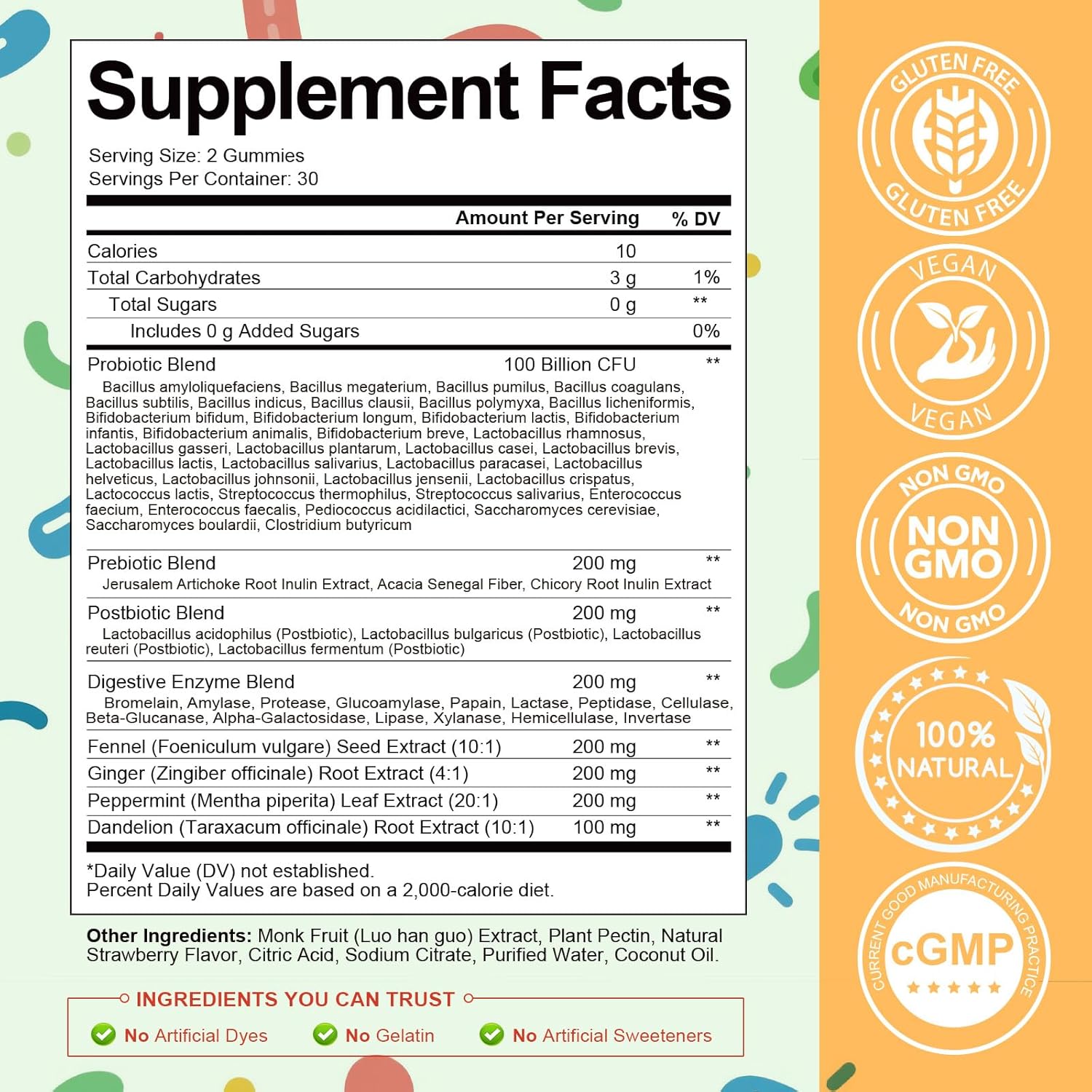 Totaria Sugar Free 5-in-1 Probiotic Prebiotic Postbiotic Gummy, 36 Strains Probiotics for Women Men with Digestive Enzymes, Peppermint, Complete Immune, Gut & Digestive Support, Vegan, 60 Counts - Image 3