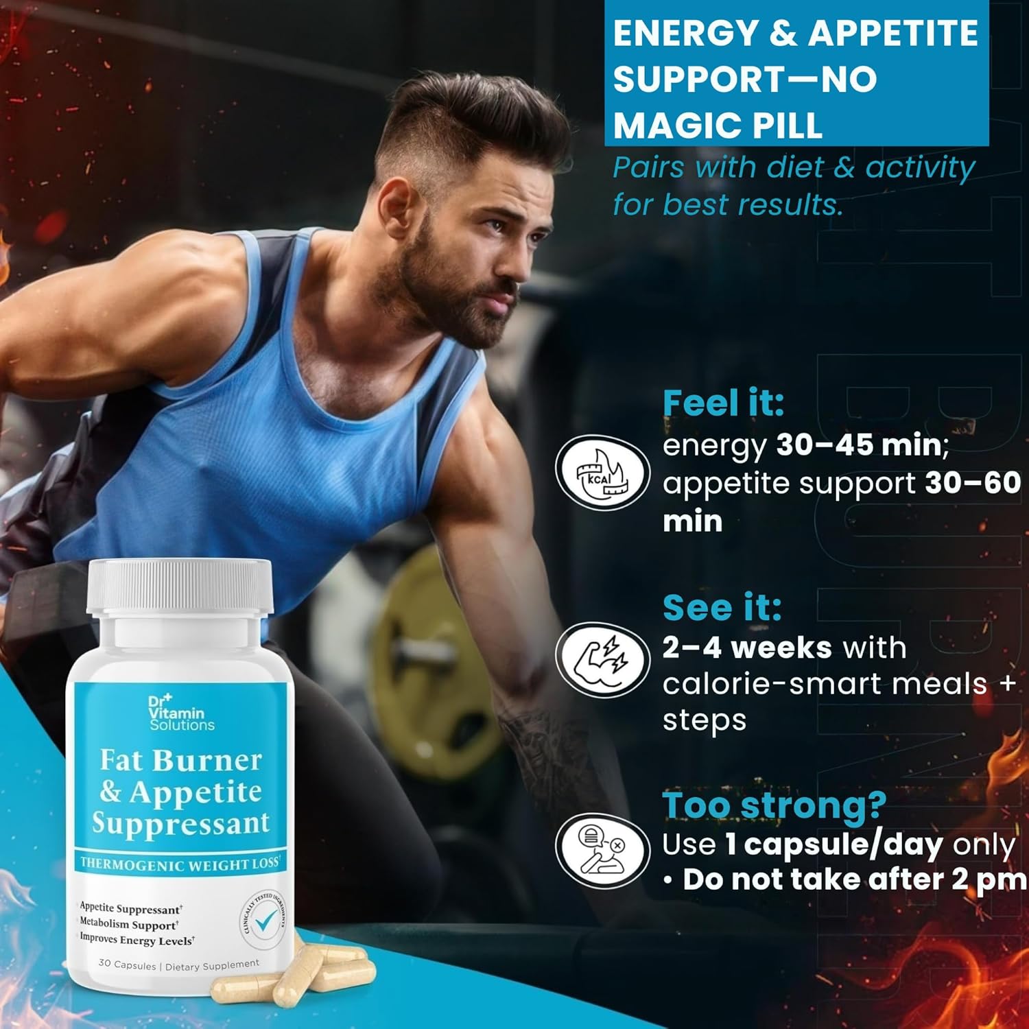 Fat Burner for Women & Men - Appetite Suppressant for Weight Loss - Pills w/Metabolism Booster Thermogenic Weight Loss Supplement - Chromium, Caffeine & Green Tea - 30 Capsules - Image 5