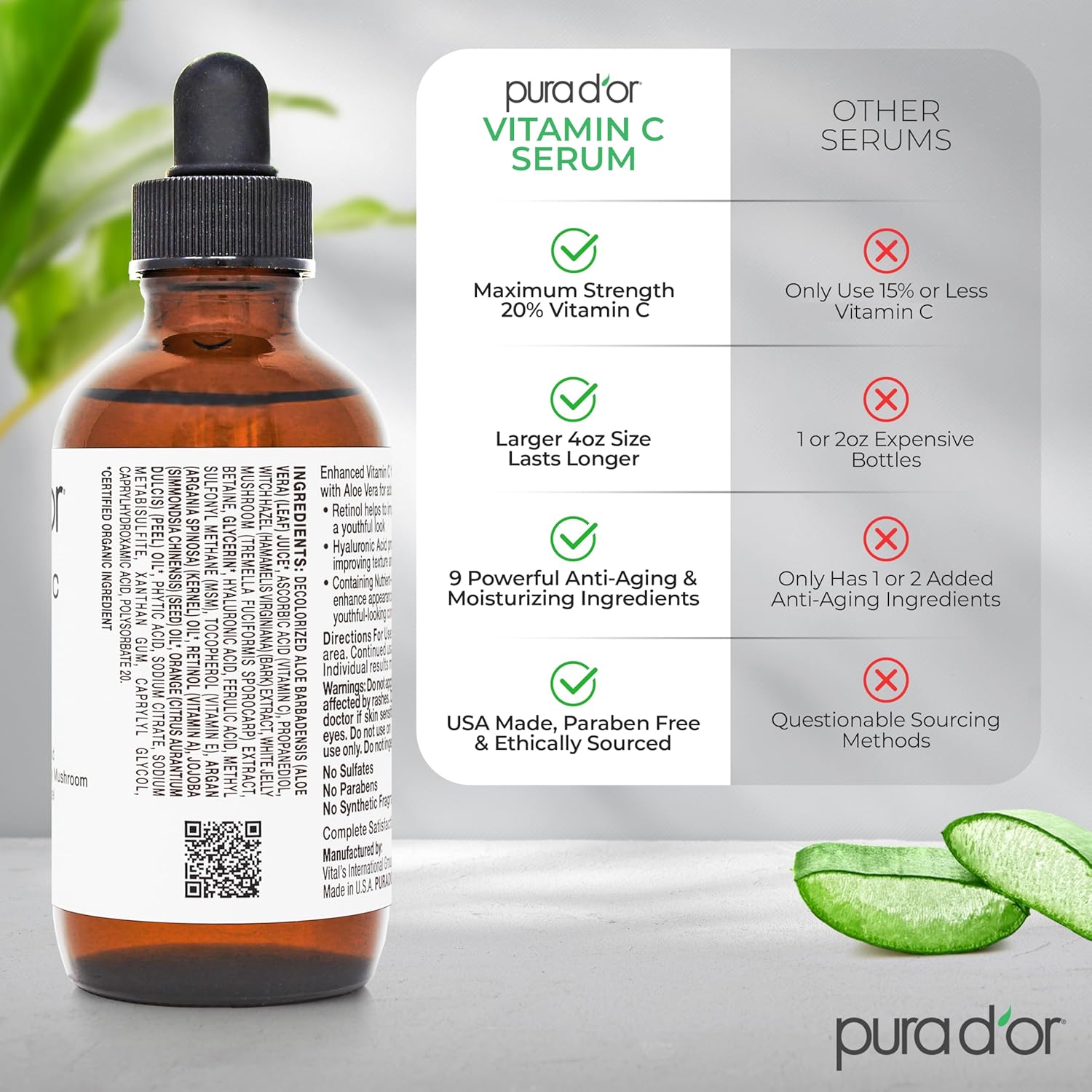 PURA D'OR 20% Vitamin C Facial Serum 4 Oz Antioxidant Blend w/Retinol, Hyaluronic Acid, Vitamin E, Ferulic Acid - Hydrating Lightweight Skincare Formula - Men Women Daily Use After Bath Oil Skin Care - Image 5