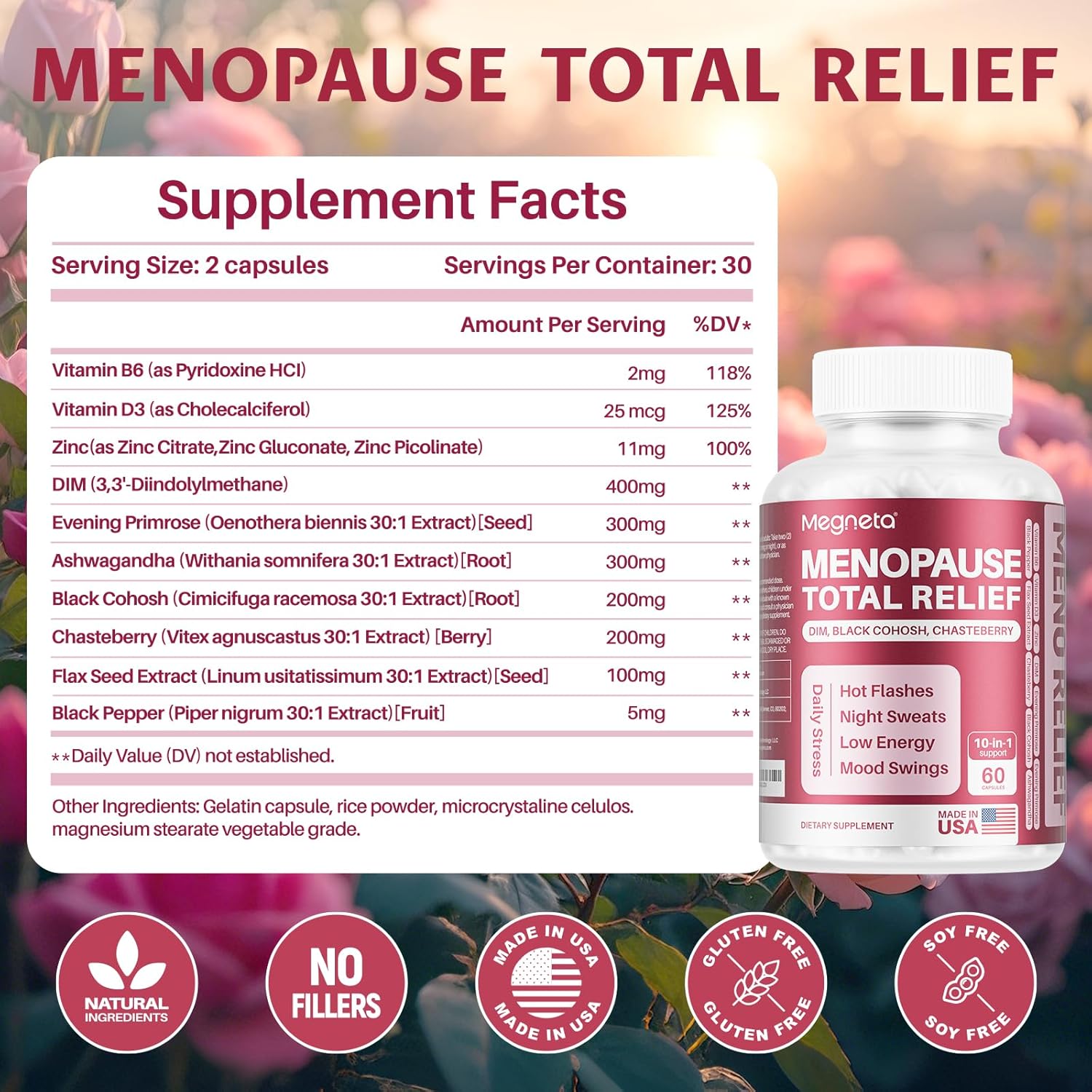 Menopause Supplements for Women- Black Cohosh for Menopause Hot Flashes, Female Hormone Balance, Night Sweats, Mood Swings & Sleep Support with DIM & Chasteberry Potent Extract, 60 Capsules - Image 5
