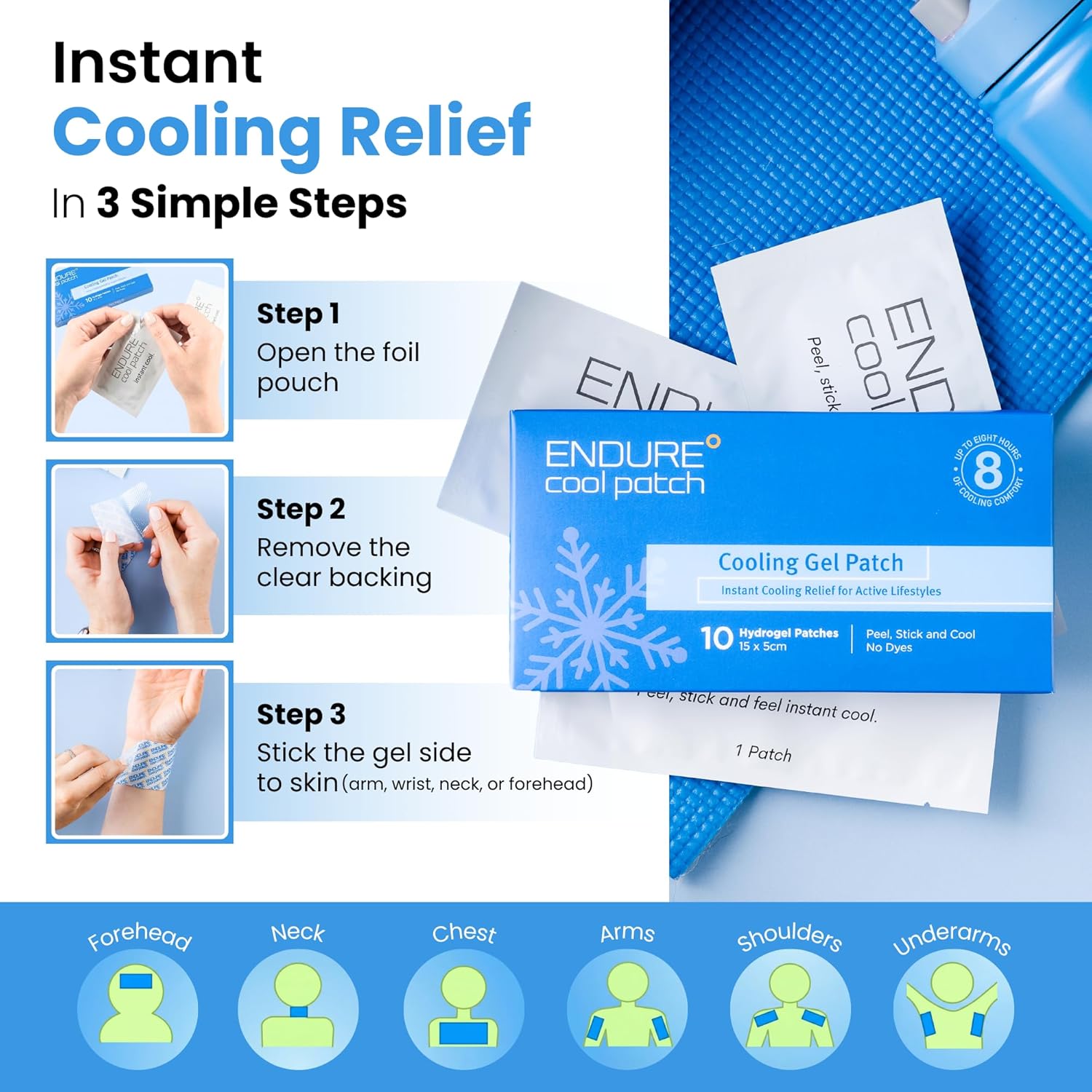 | Cooling Gel Patches for Instant Relief from Heat, Workouts, and Hot Flashes | Long-Lasting, Breathable, Hydrogel Patches for Cooling Comfort | 10 Pack - Image 6