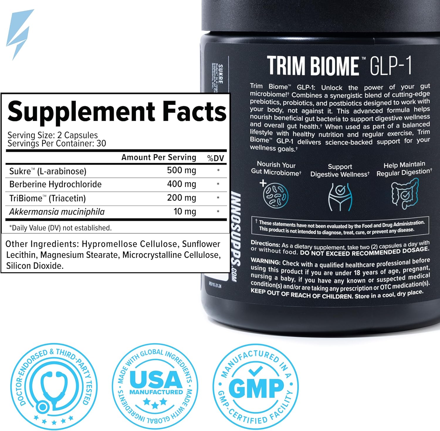 InnoSupps Trim Biome GLP-1 Supplement Weight Loss - Probiotic, Prebiotic, Postbiotic for Gut Health, Appetite & Metabolism Support with Akkermansia, Berberine - 60 Capsules, 30 Servings - Image 7