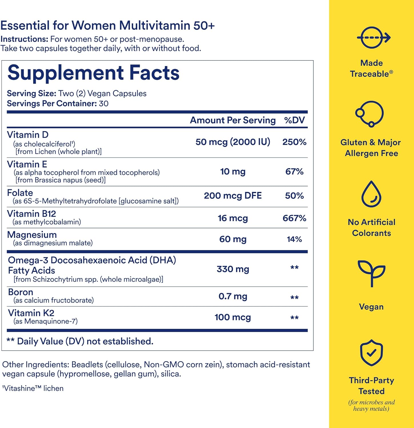 Ritual Women’s 50+ Daily Multivitamin - Key Essential Vitamins and Minerals to Support Menopause, Energy, Heart, Bone, Brain Health* - Including Folate, DHA - Vegan - Mint - 60 Capsules - 30 Servings - Image 3