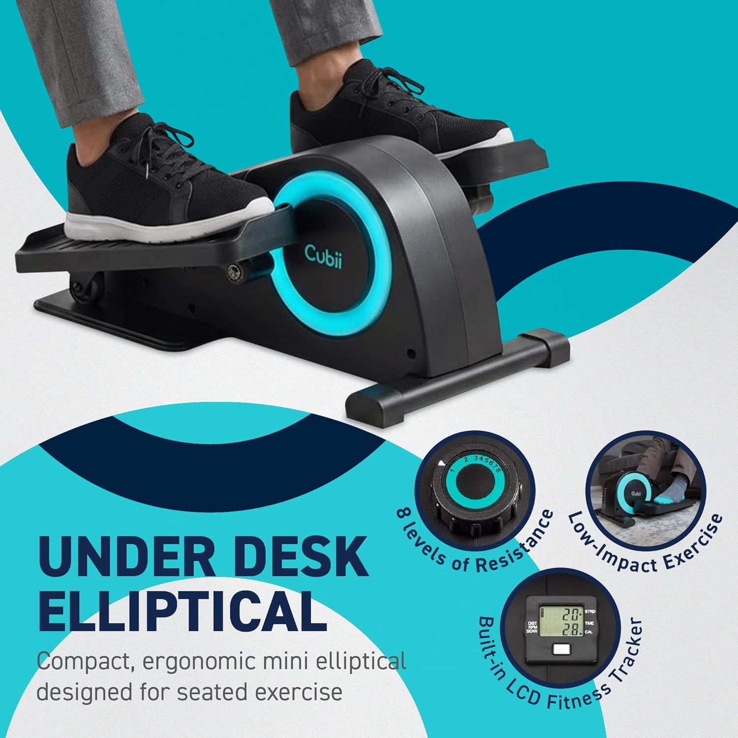 Cubii JR1, Under Desk Elliptical, Under Desk Bike Pedal Exerciser, Seated Elliptical, Work from Home Fitness, Mini Elliptical Machines for Home Use, Cubii Exerciser for Seniors, Desk Exercise - Image 3