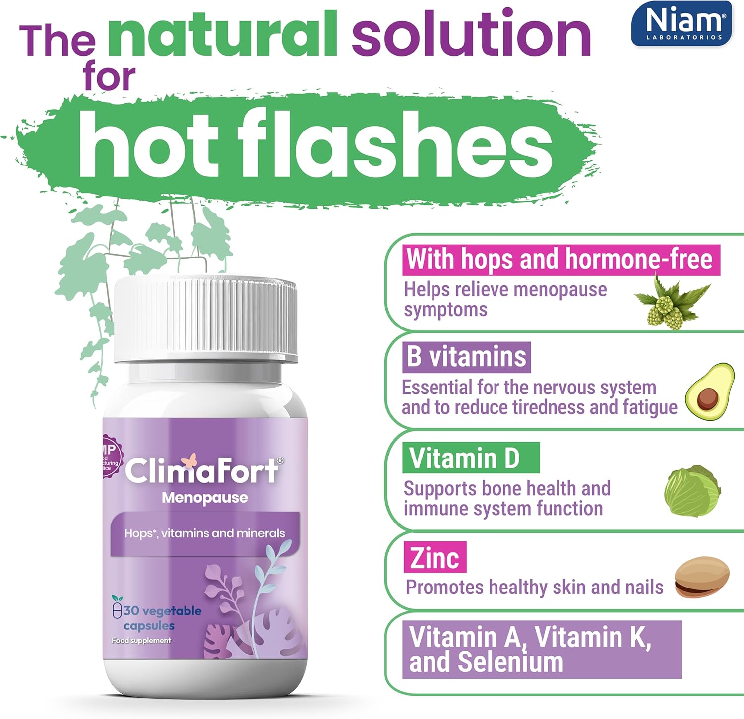 Climafort Menopause Support | Helps with Hot Flashes, Night Sweats, Mood Swings | Hormone-Free Menopause Relief Pills for Women | Hops, Vitamins & Minerals | 30 Capsules | 1 Capsule Daily - Image 5