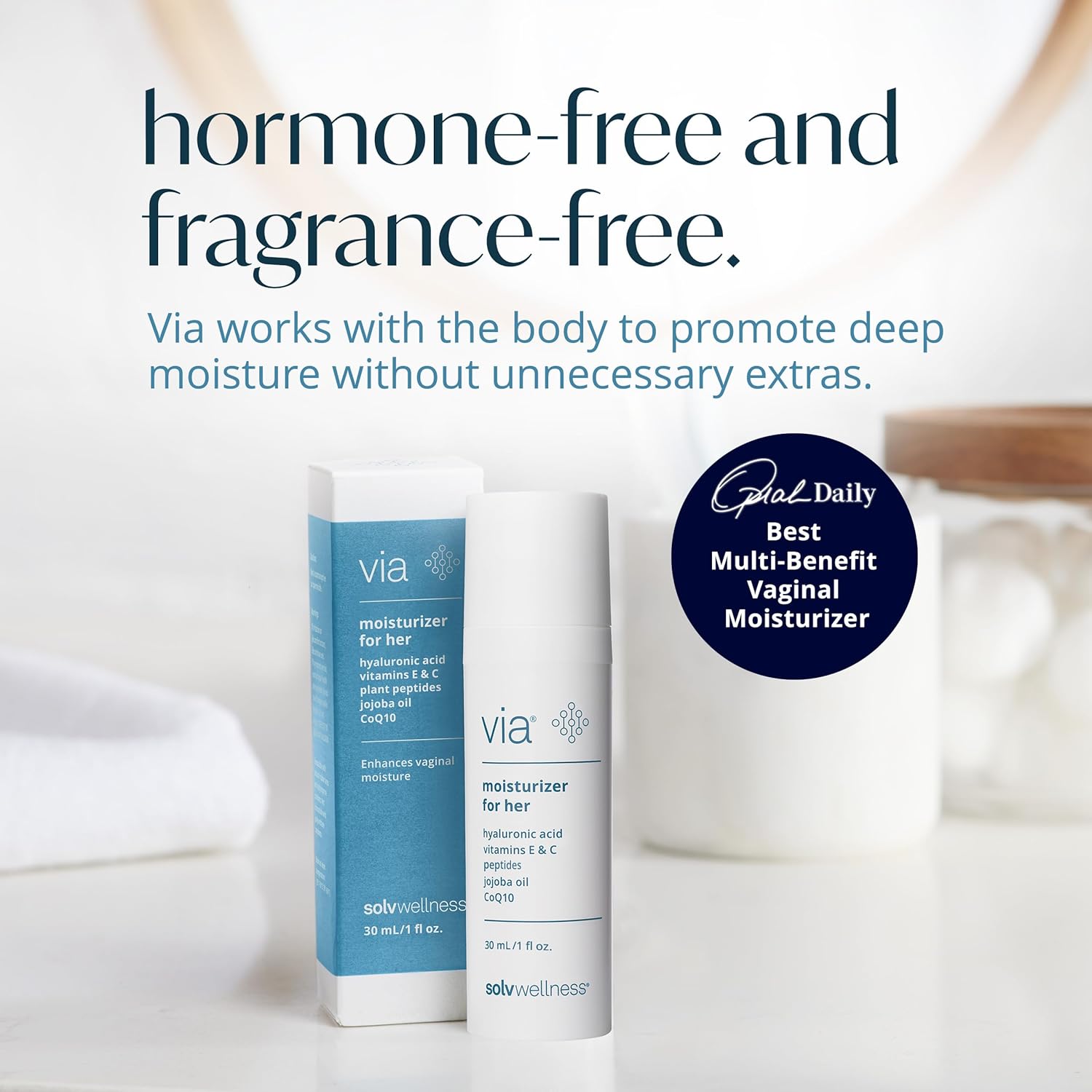 Via by Solv Wellness Vaginal Moisturizer Cream for Women, Non-Hormonal, Water-Based, Made with Hyaluronic Acid, Vitamins, Peptides, Jojoba Oil, 30 ml - Image 3