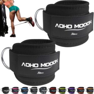AOHO MOOON Velcro Comfortable Adjustable Padded Ankle Wrist Cuffs Neoprene Padded Straps D-Ring Glute Kickback for Cable Machine, Ideal for Glutes Exercises