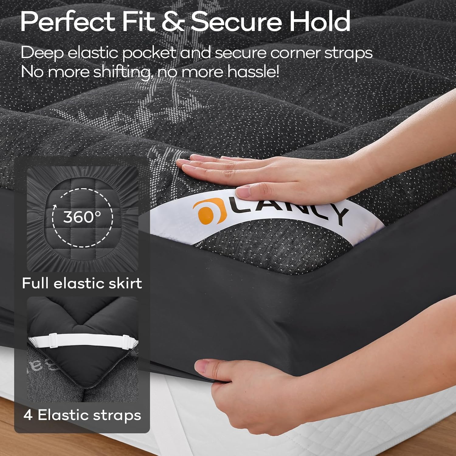 OLANLY Queen Mattress Topper – Viscose Made from Bamboo, Cooling Soft Queen Pillow Top Mattress Pad for Back Pain Relief, Plush Down Alternative Fill Bed Topper with Elastic Deep Pocket, Dark Gray - Image 4