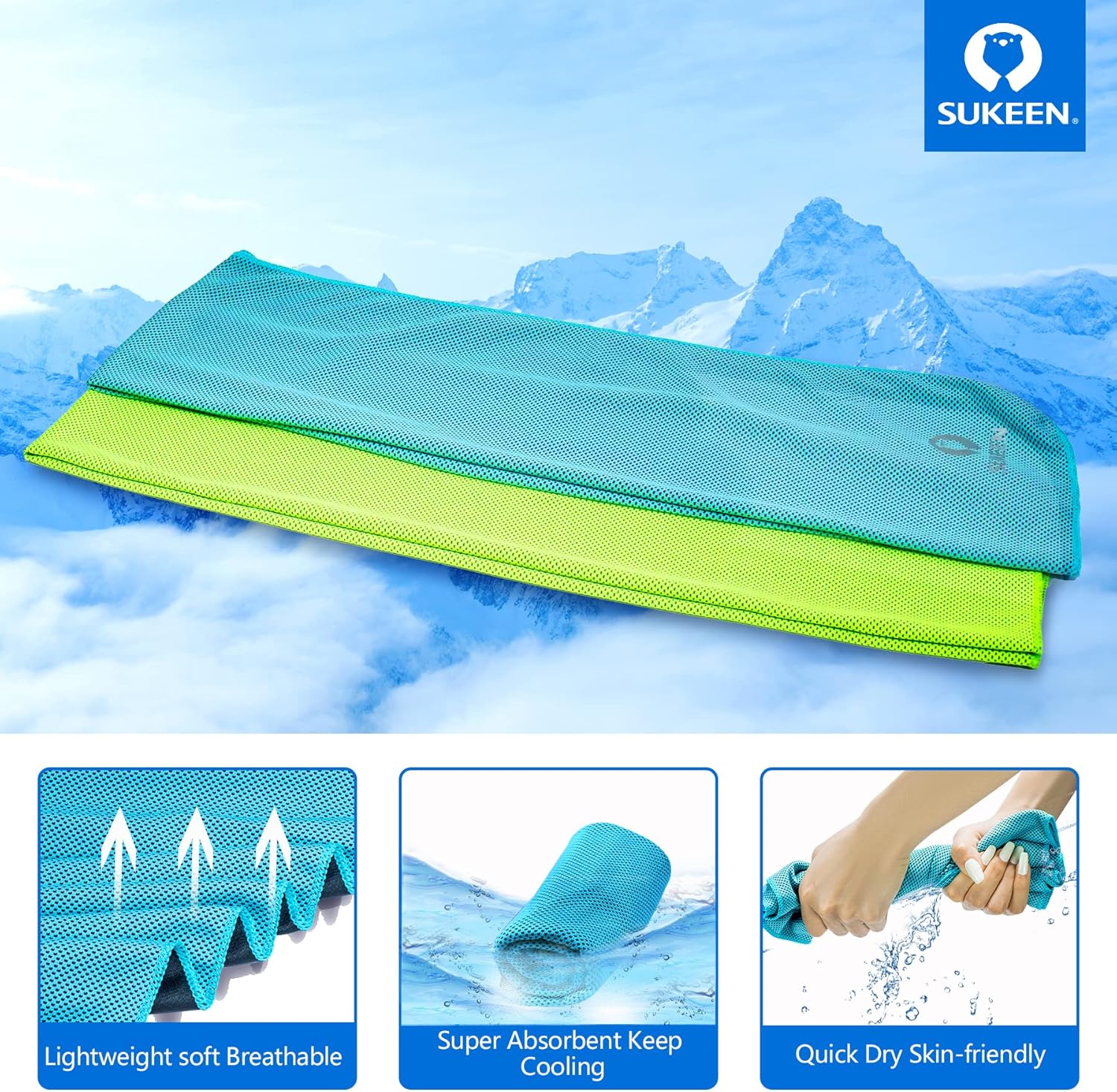 Sukeen 4pack Cooling Towel (40"x12"), Ice Towel,Soft Breathable Chilly Towel,Microfiber Towel for Yoga,Sport,Running,Gym,Workout,Camping,Fitness,Workout & More Activities - Image 2