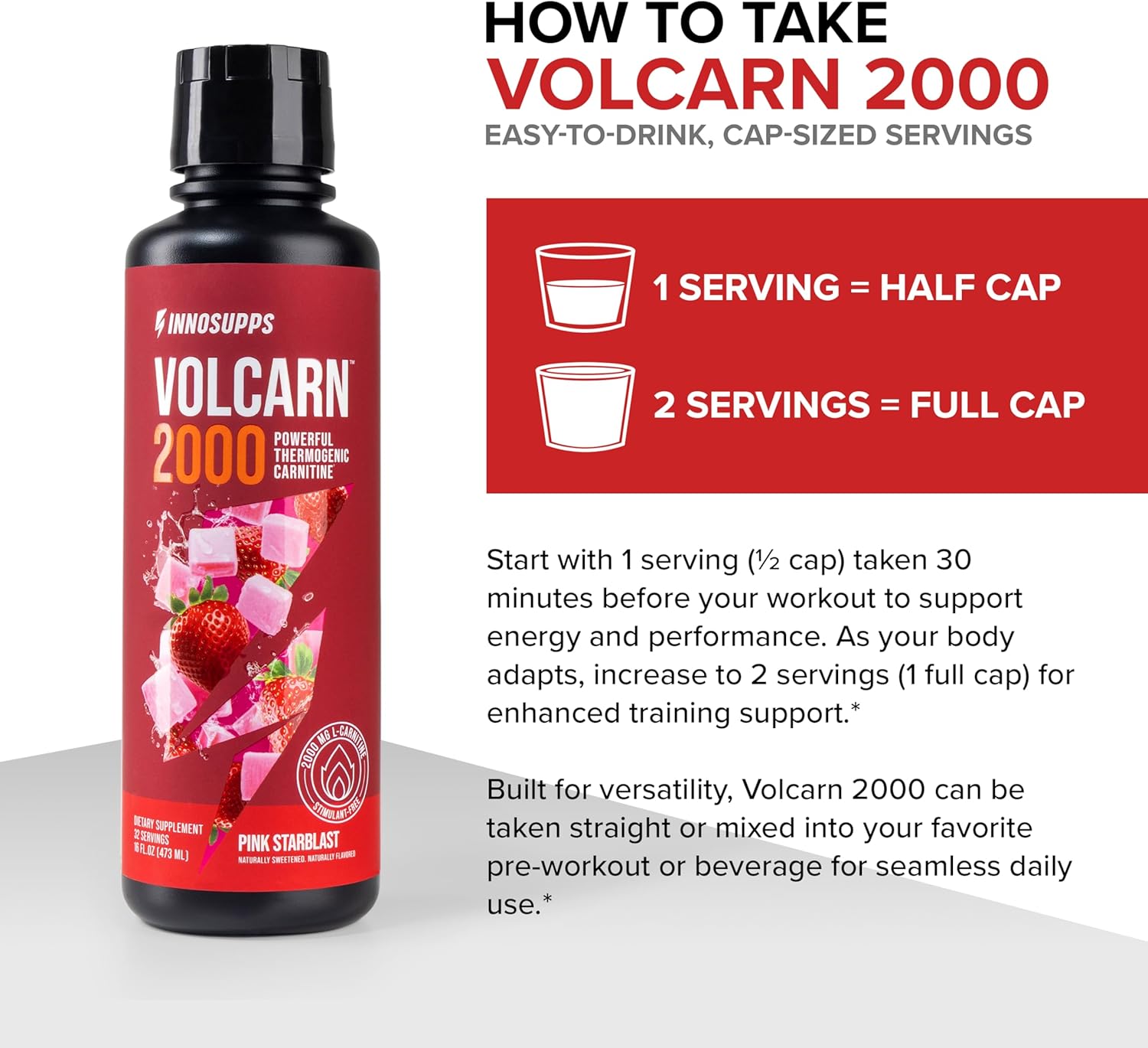 InnoSupps Volcarn 2000 - L-CARNITINE Pre-Workout Advanced Energy Liquid ATP Enhancer w/GBEEC Boosts Energy, Enhances Focus, Cognition & Supports Fat Metabolism, 32 Servings - Pink Starblast Flavor - Image 6