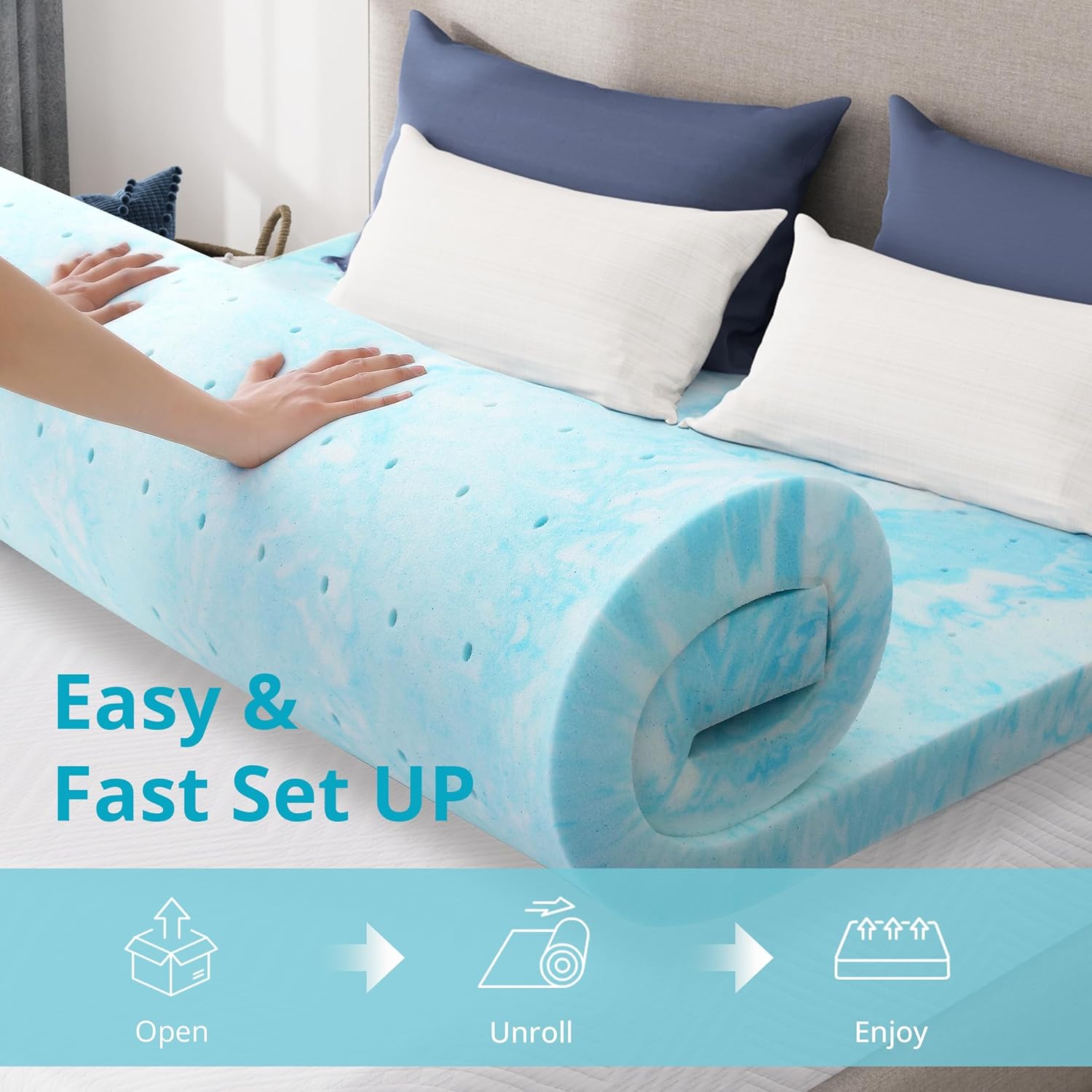 CH Charme House Mattress Topper 3 Inch Queen Size, Gel Infused Memory Foam Bed Topper for Back Pain Relief, Cooling Mattress Pad, CertiPUR-US Certified, 80×60" - Image 5