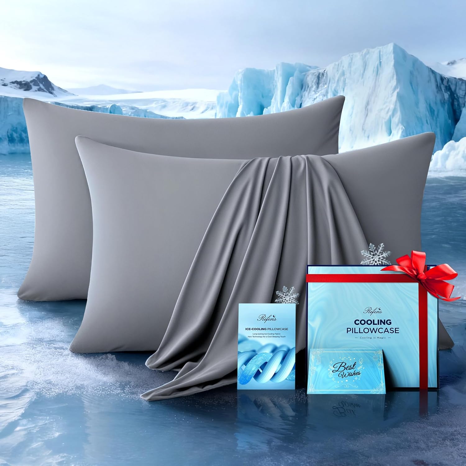 Ultra-Chill Cooling Pillowcase Set of 2 for Hot Sleepers, Softer Than Silk Pillow Cases for Protecting Hair & Skin, Breathable Bed Pillow Covers w/Zipper, Gifts for Women Men (Light Gray, Standard)